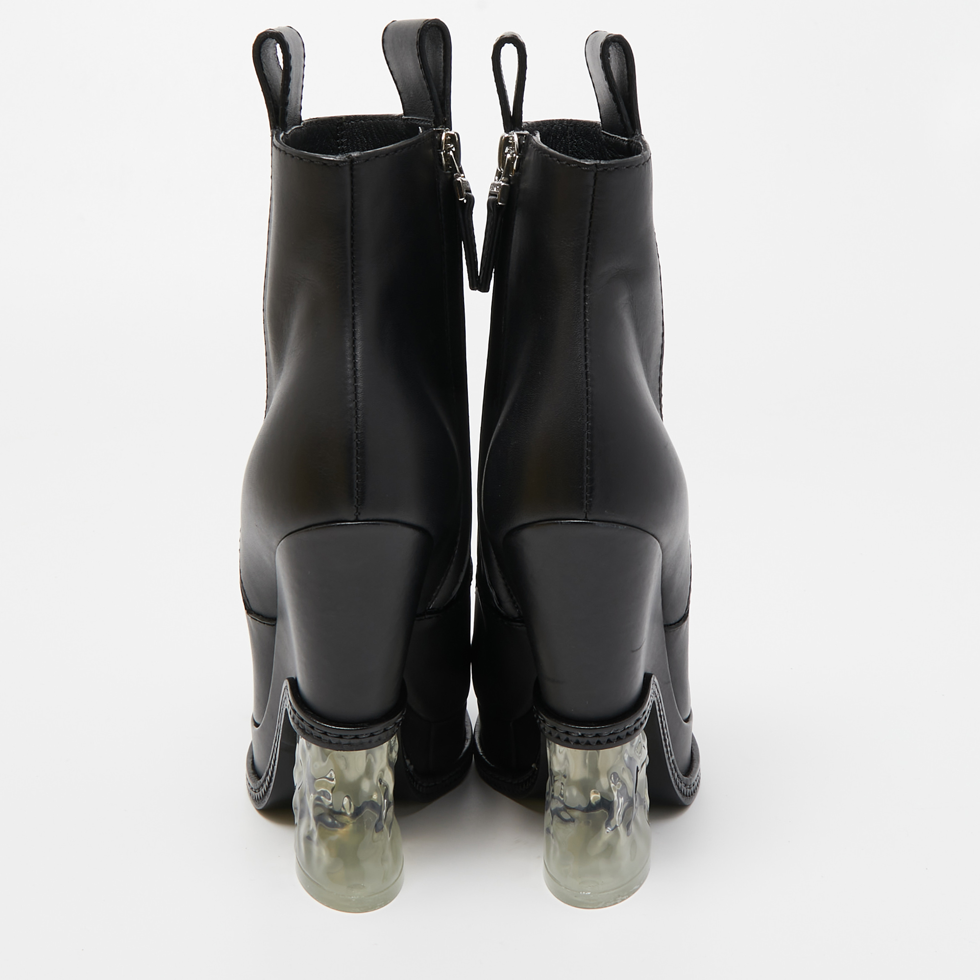 Fendi Black Leather Ice Heel Ankle Boots Size 36
