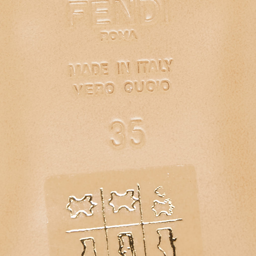 Fendi Beige/Cream Python Embossed Leather Baguette Flat Slides Size 35