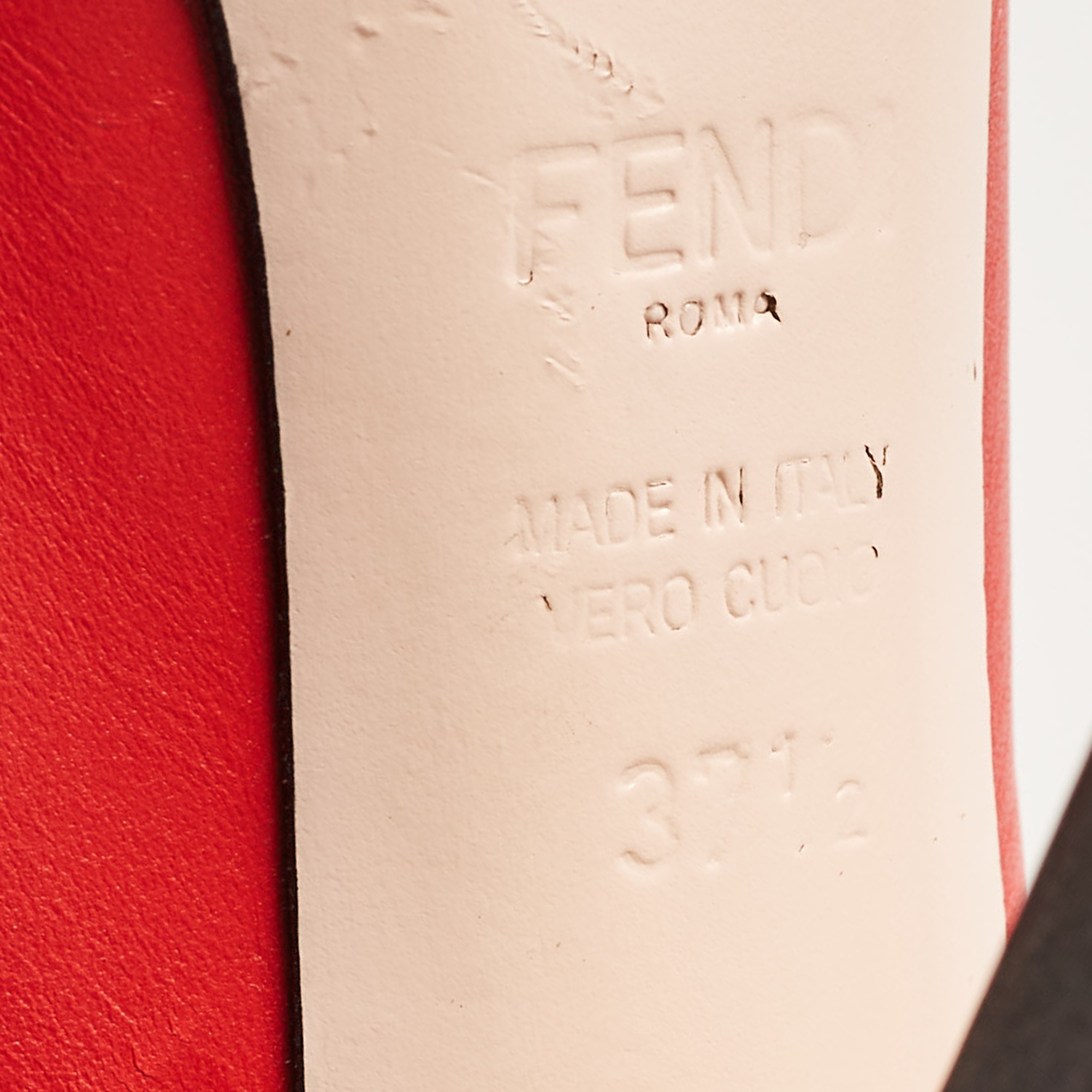 Fendi Tricolor Leather Scallop Lined Peep Toe Pumps Size 37.5