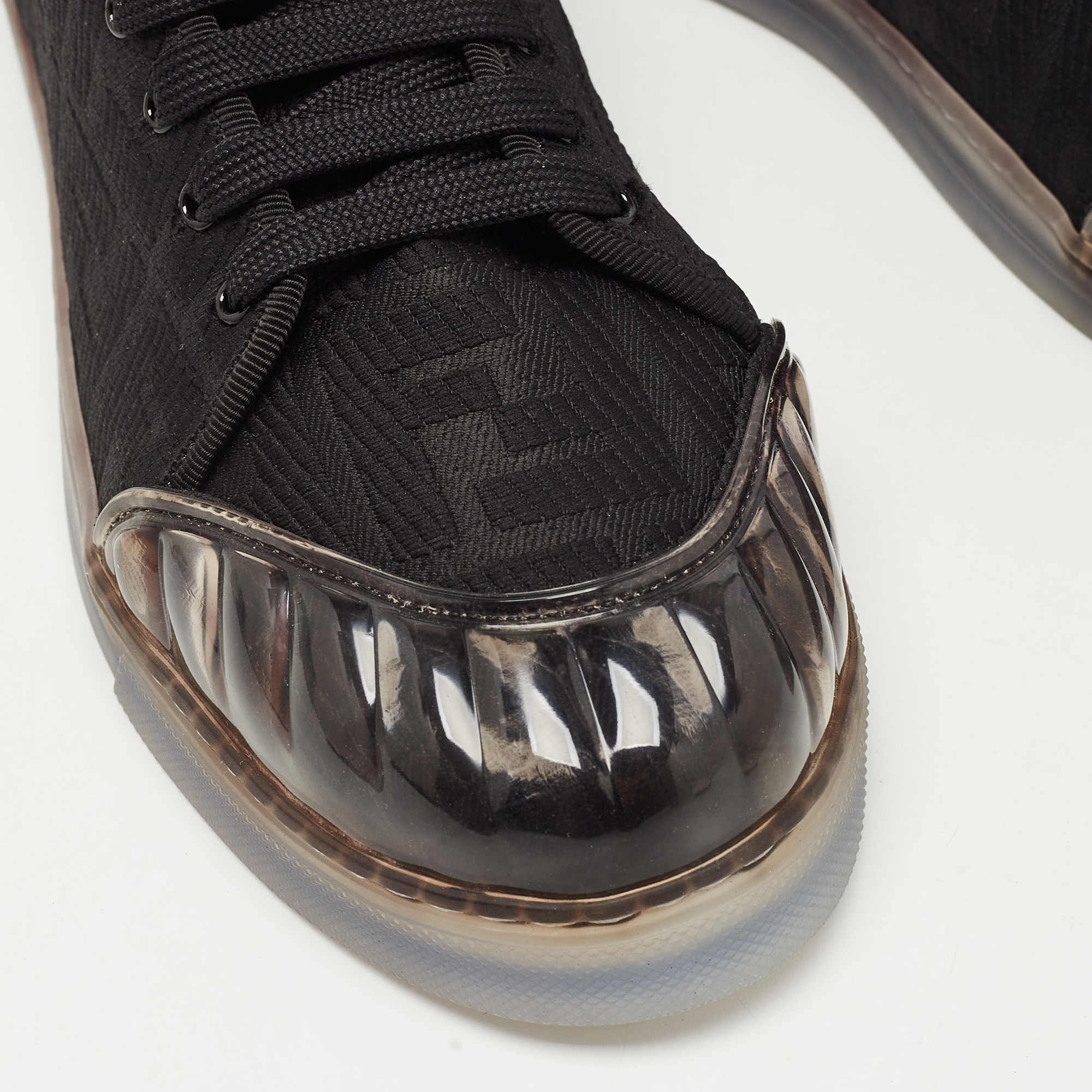 Fendi Black Canvas And PVC FF Logo Low-Top Sneakers Size 41