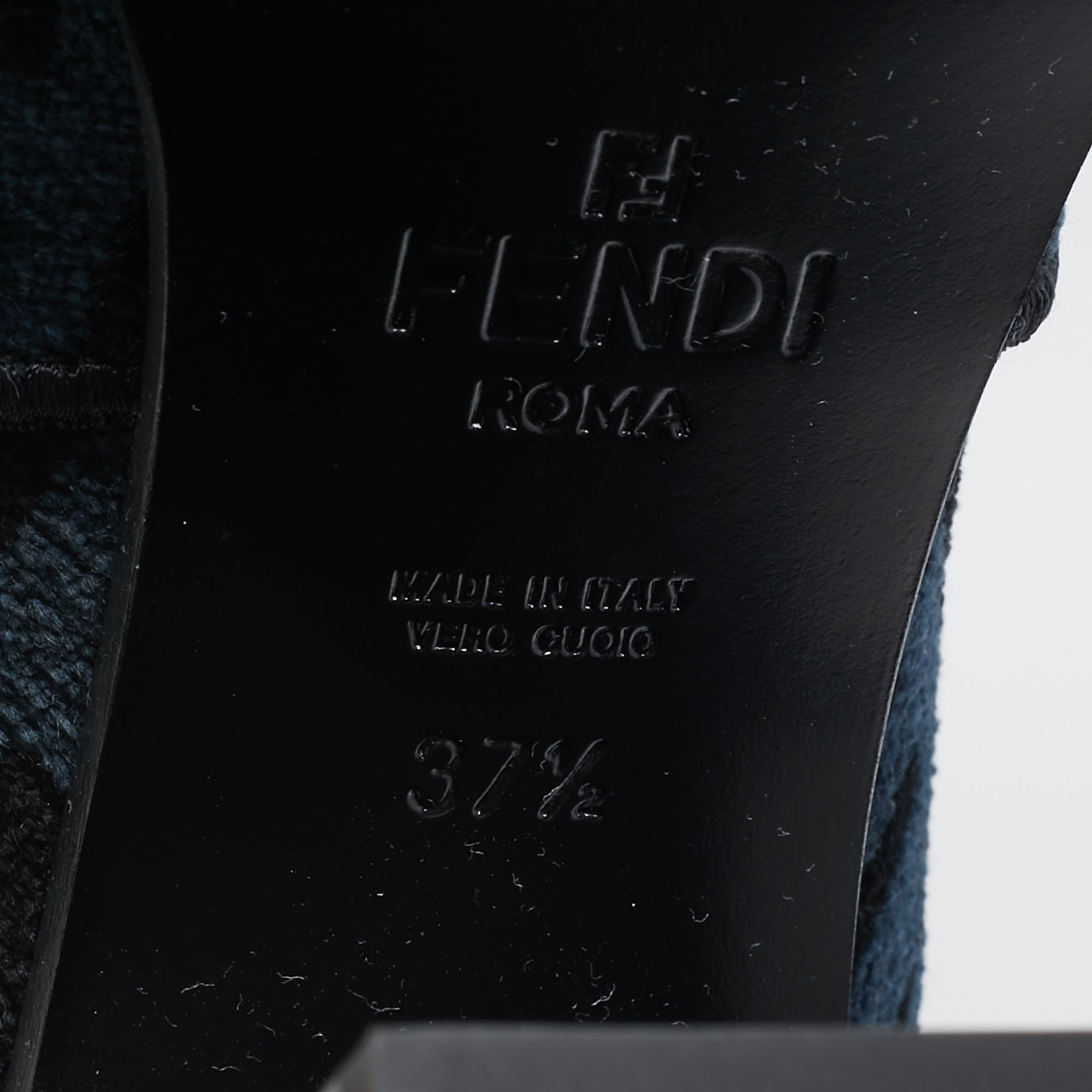 Fendi Blue/Black FF Jacquard Chenille Knee Length Boots Size 37.5