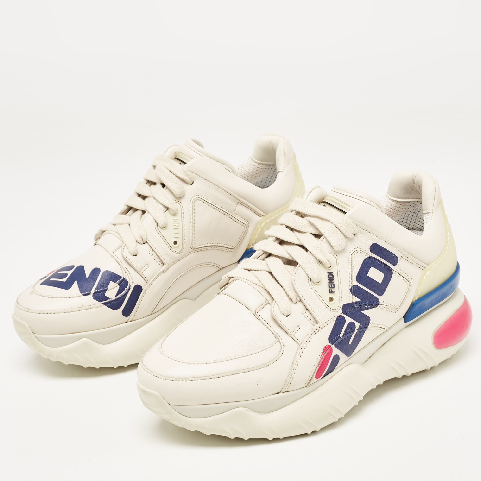 Fendi X Fila Cream Leather Fila Mania Platform Sneakers 35.5