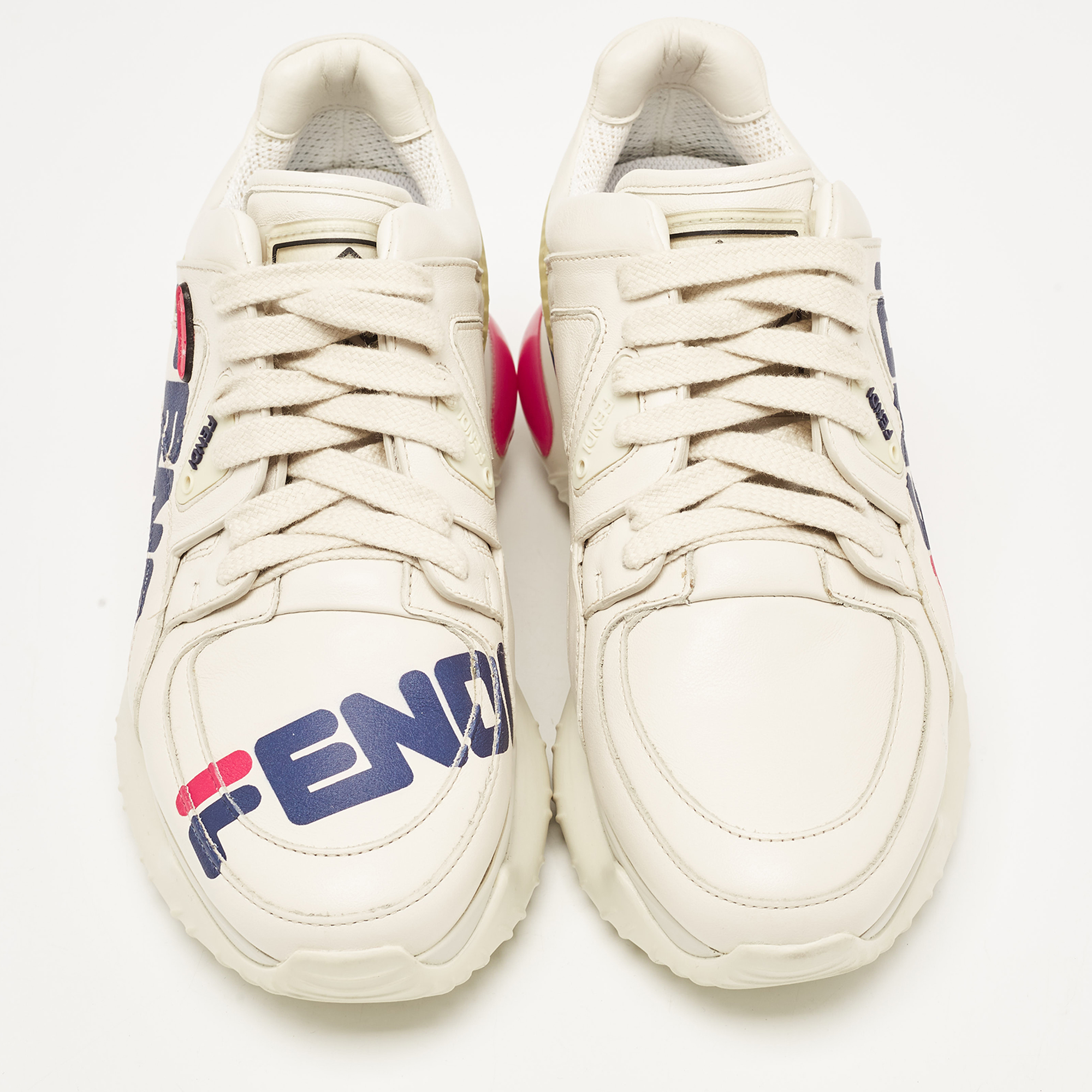 Fendi X Fila Cream Leather Fila Mania Platform Sneakers 35.5