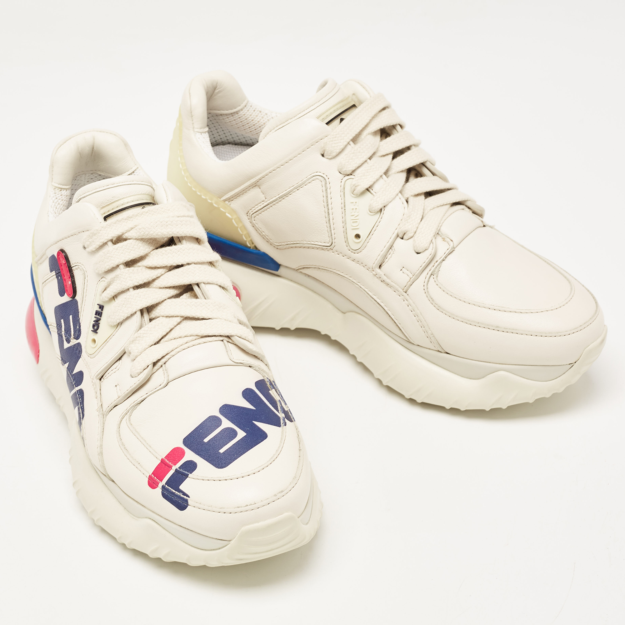 Fendi X Fila Cream Leather Fila Mania Platform Sneakers 35.5