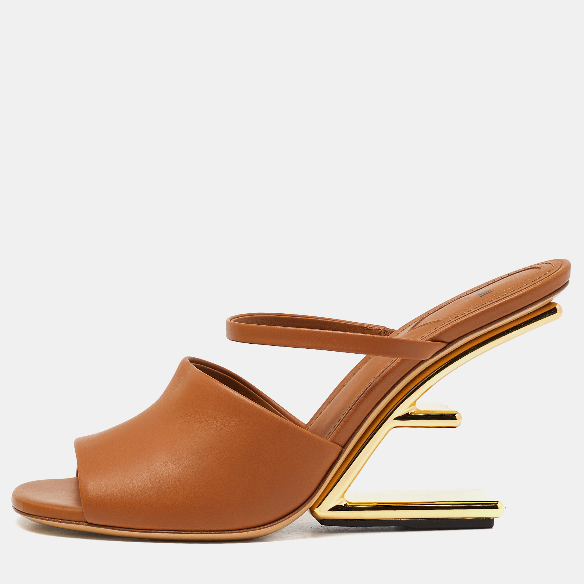 Fendi tan leather first heel mules size 40
