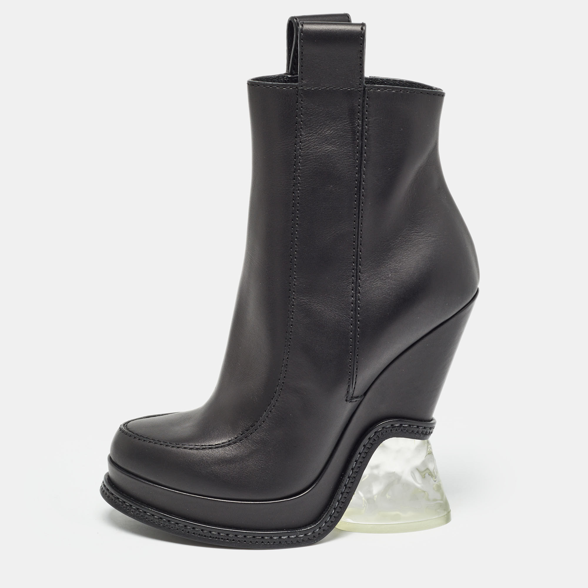 Fendi light black leather ice heel ankle boots size 36