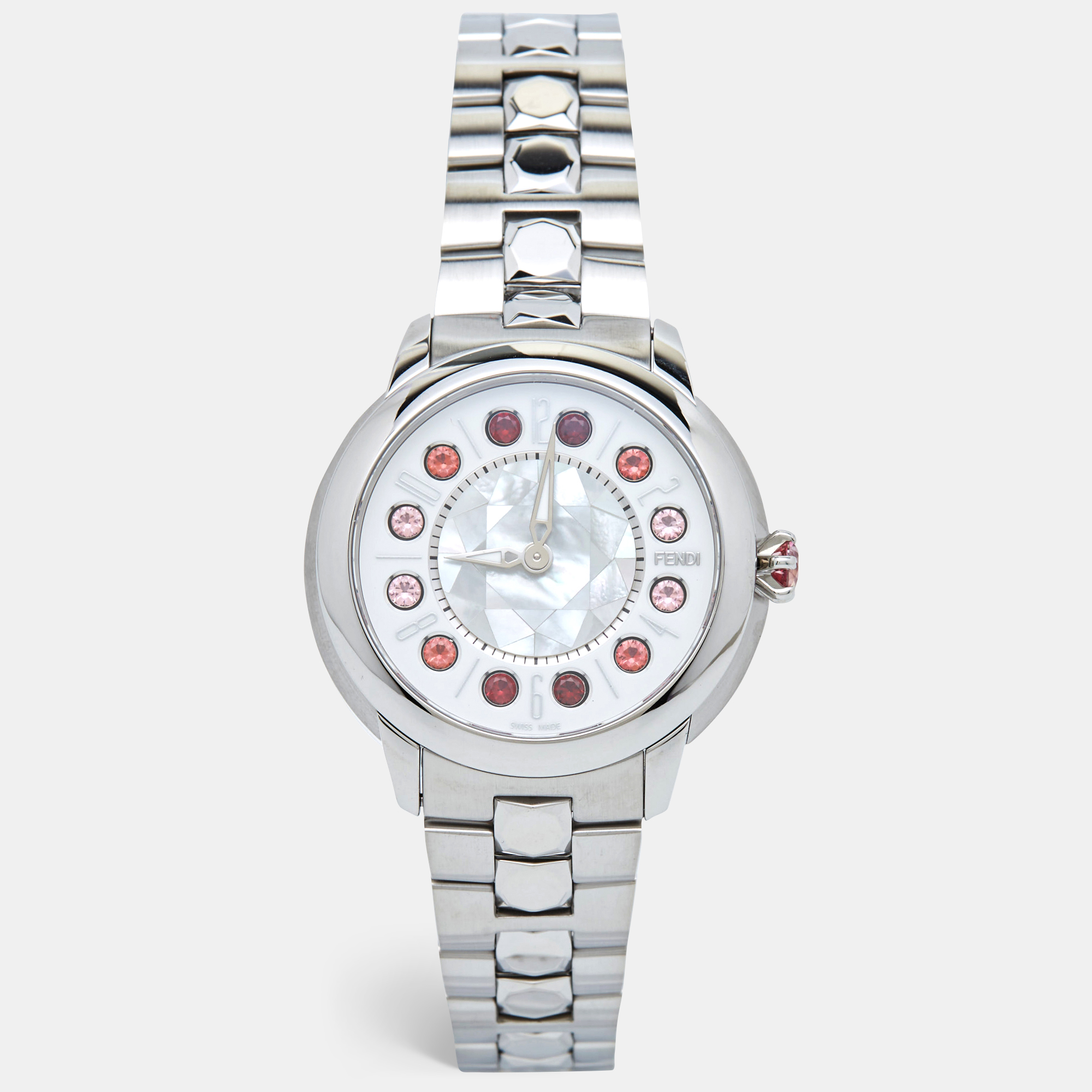 Fendi Mother Of Pearl Stainless Steel IShine 12100M Women's Wristwatch 38 Mm