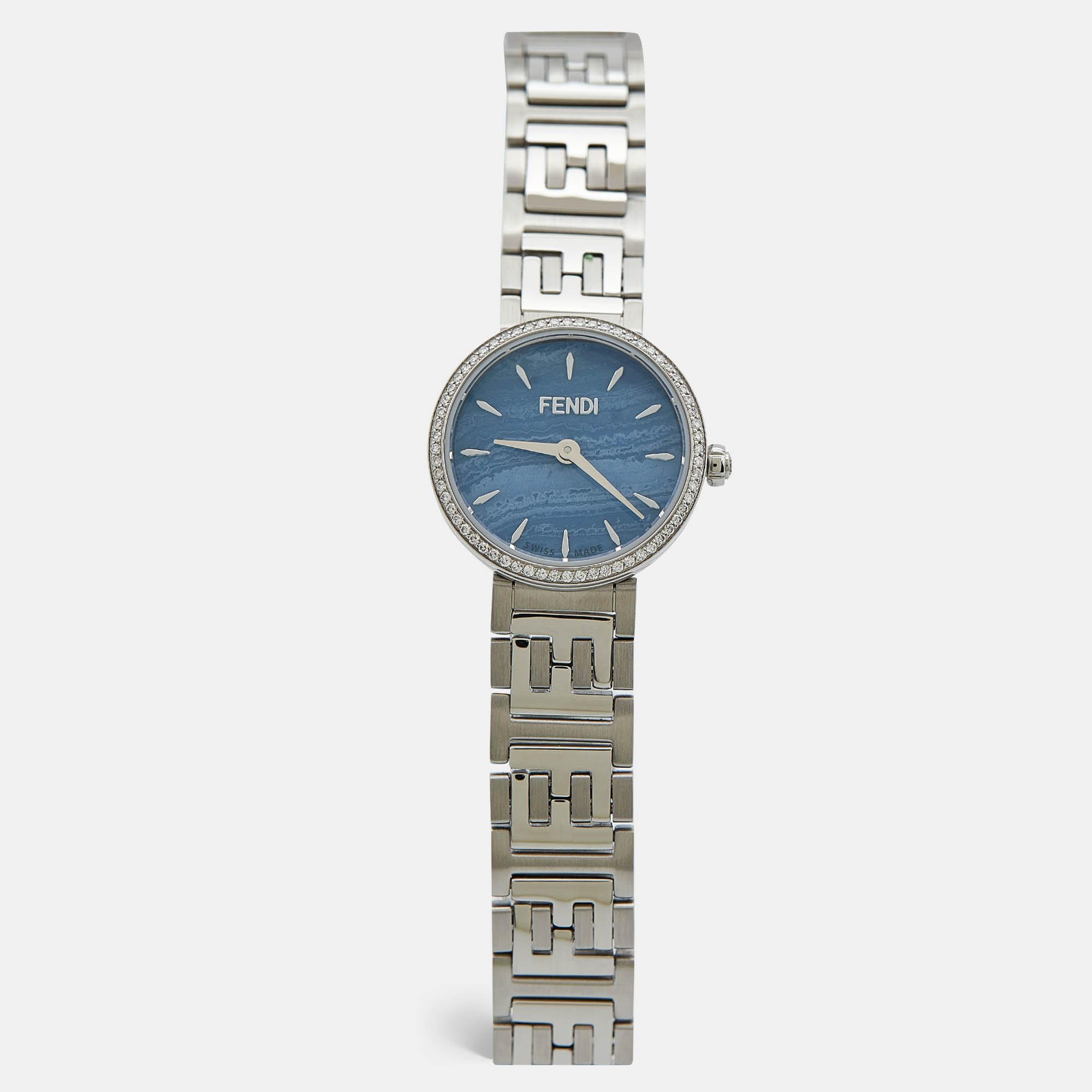 Fendi blue stainless steel diamond forever fendi f103111101 women's wristwatch 19 mm