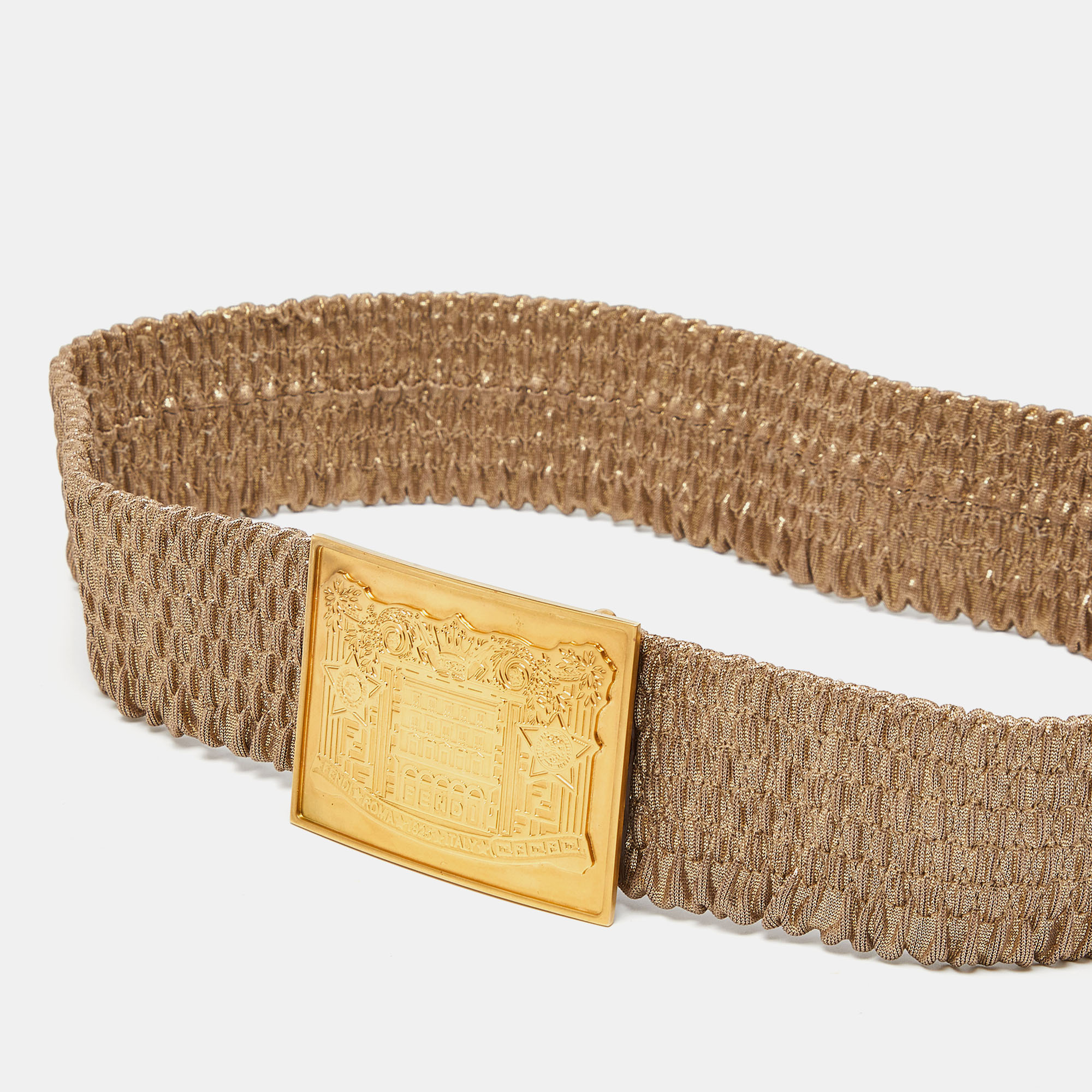 Fendi Gold Stretch Fabric And Leather Waist Belt 75CM