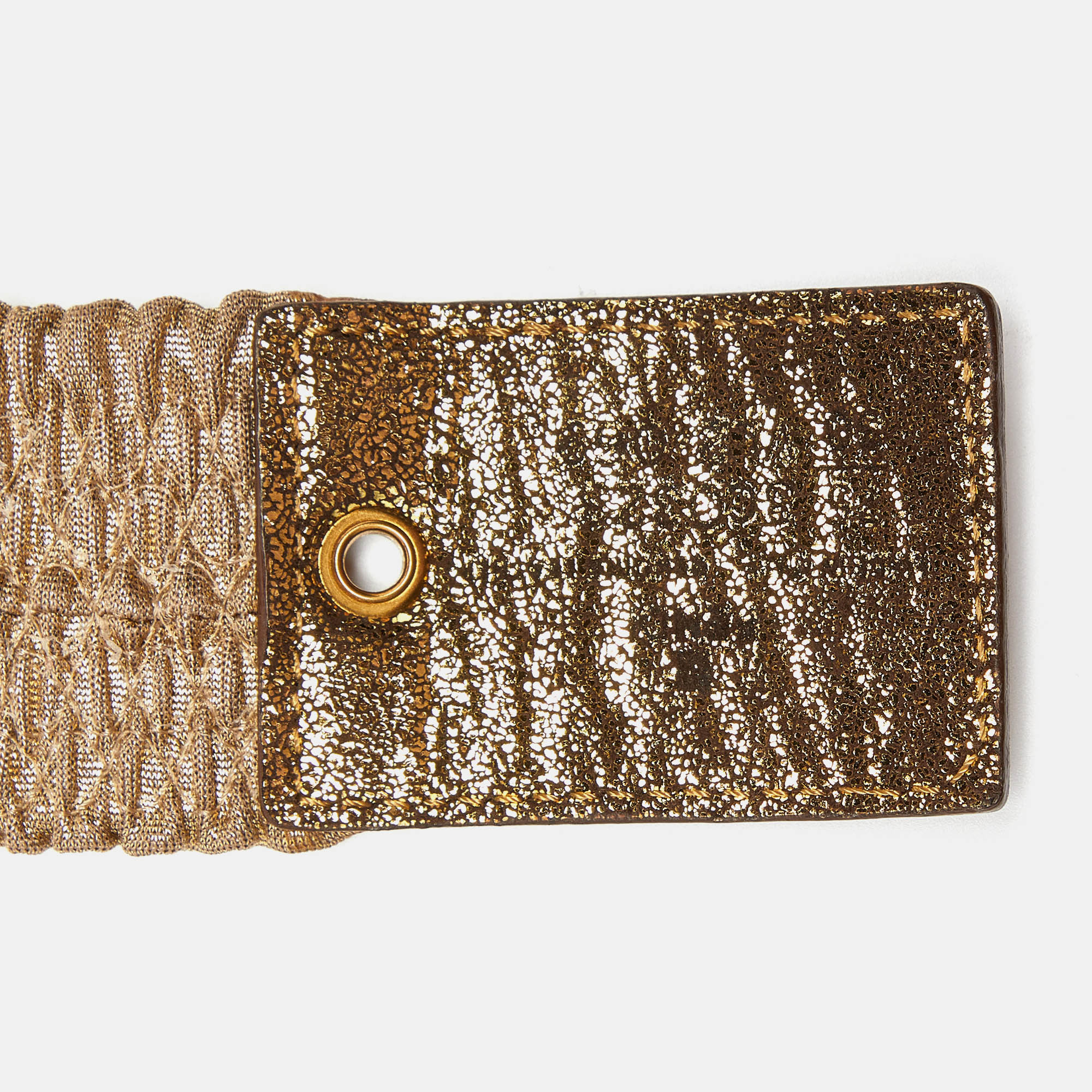 Fendi Gold Stretch Fabric And Leather Waist Belt 75CM