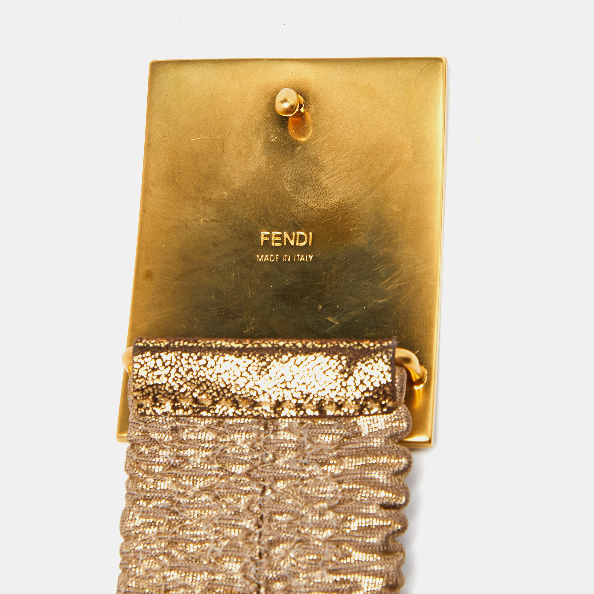 Fendi Gold Stretch Fabric And Leather Waist Belt 75CM