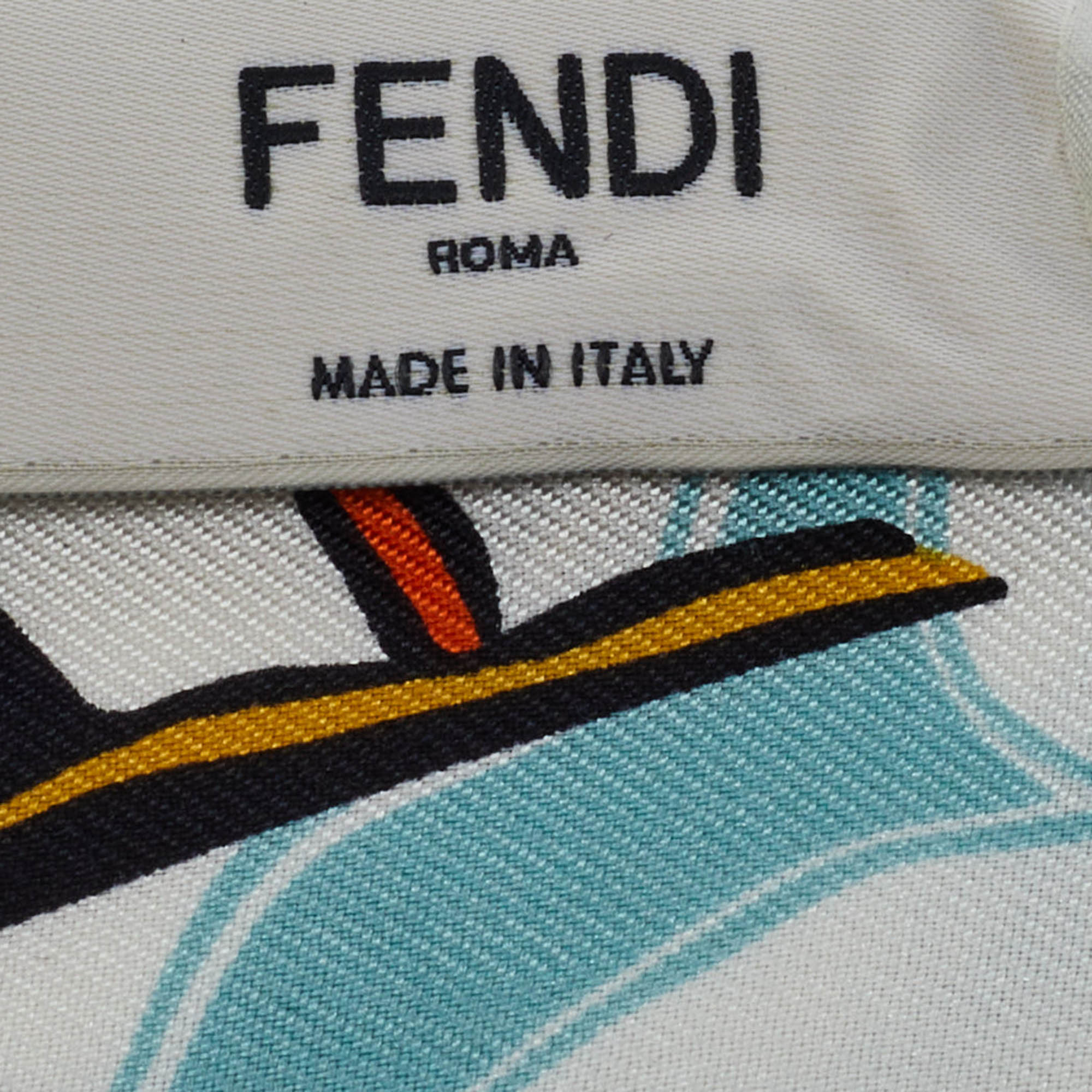 Fendi Teal Blue Printed Silk Bandeau Scarf