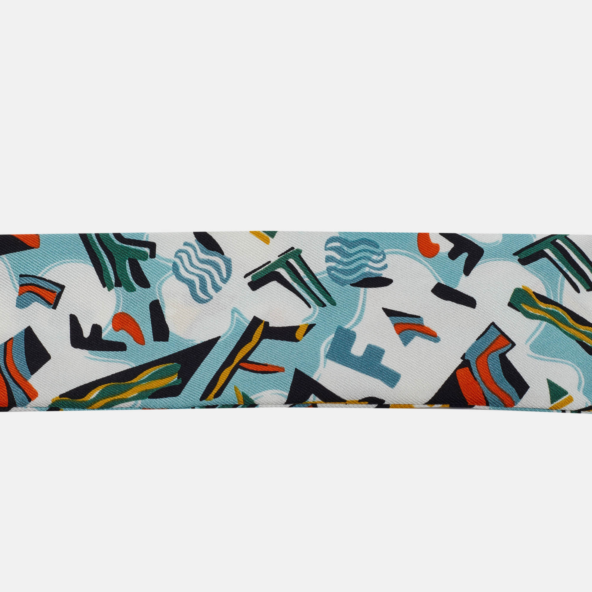 Fendi Teal Blue Printed Silk Bandeau Scarf