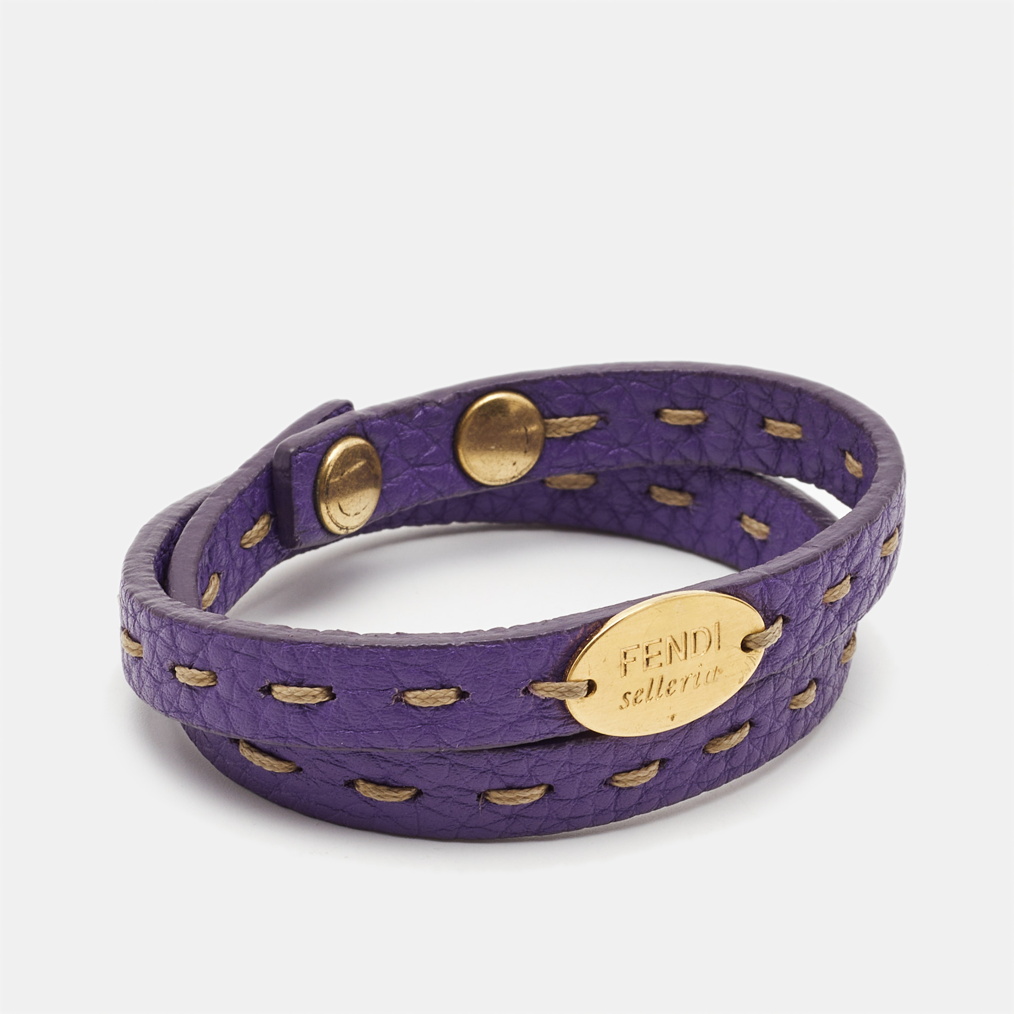 Fendi Selleria Leather Gold Tone Bracelet