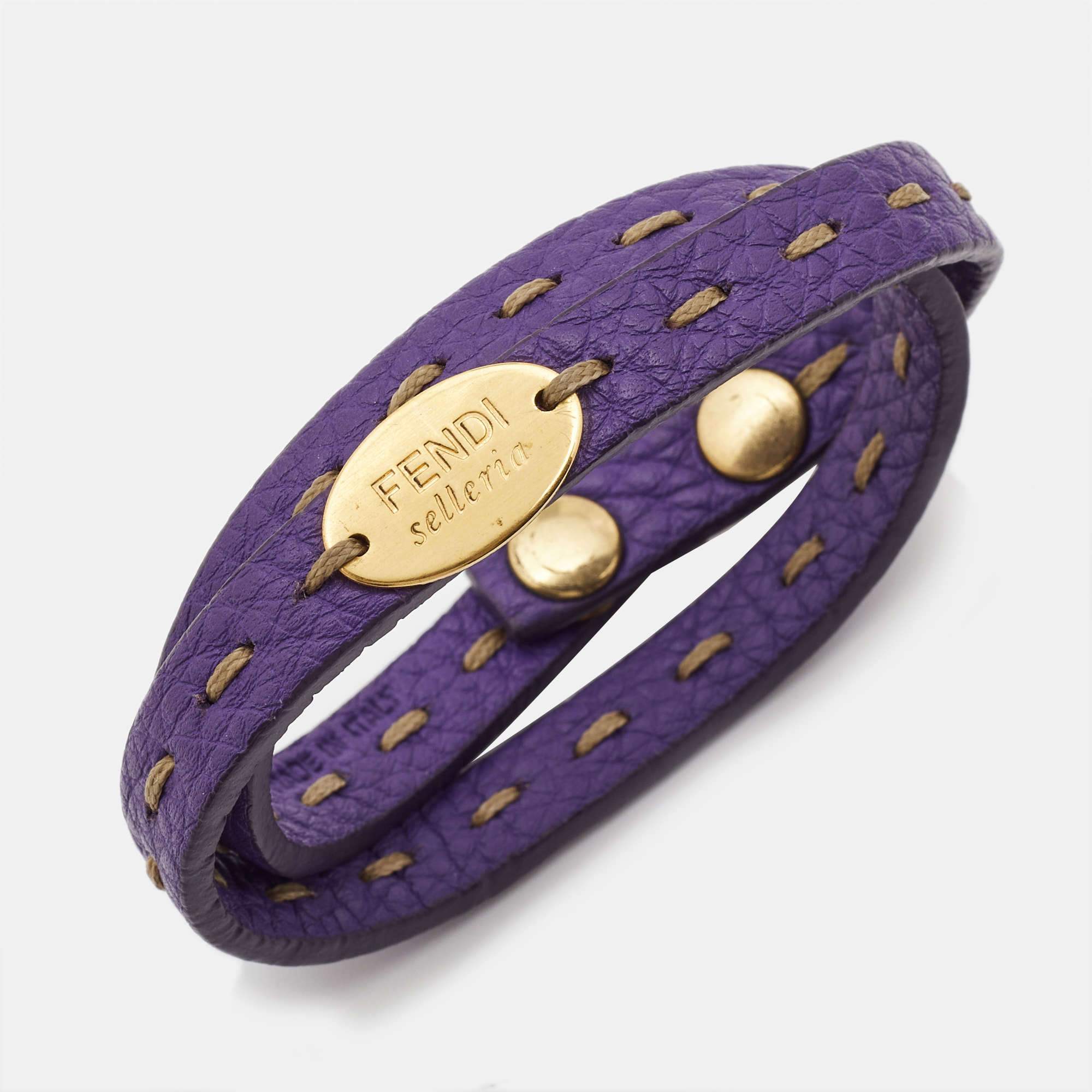 Fendi Selleria Leather Gold Tone Bracelet