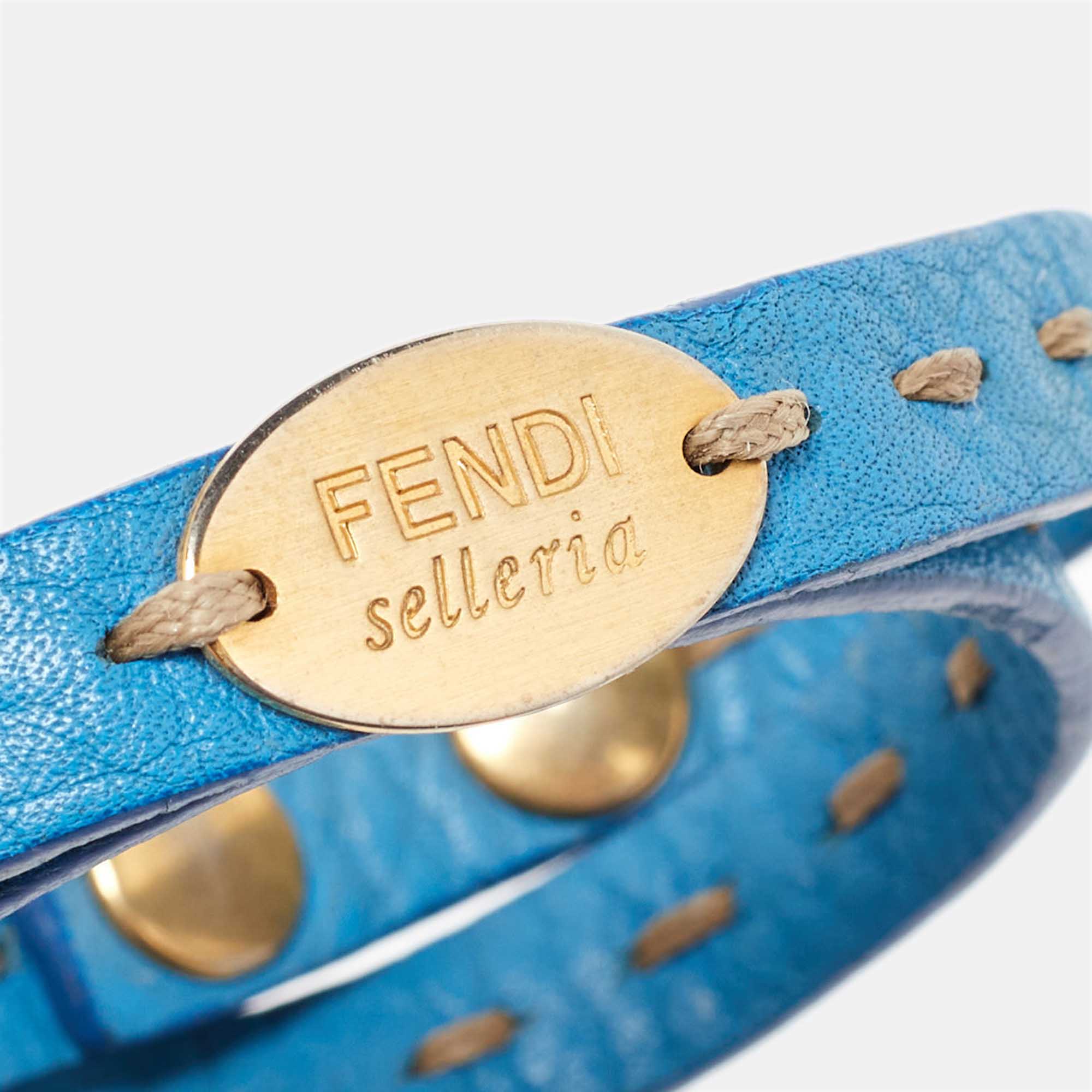 Fendi Selleria Blue Leather Double Wrap Bracelet