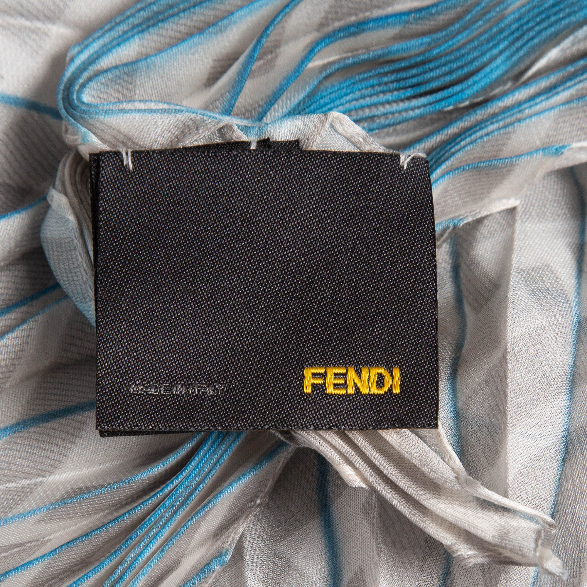 Fendi Grey/Blue Stripe Zucca Print Satin Plisse Stole