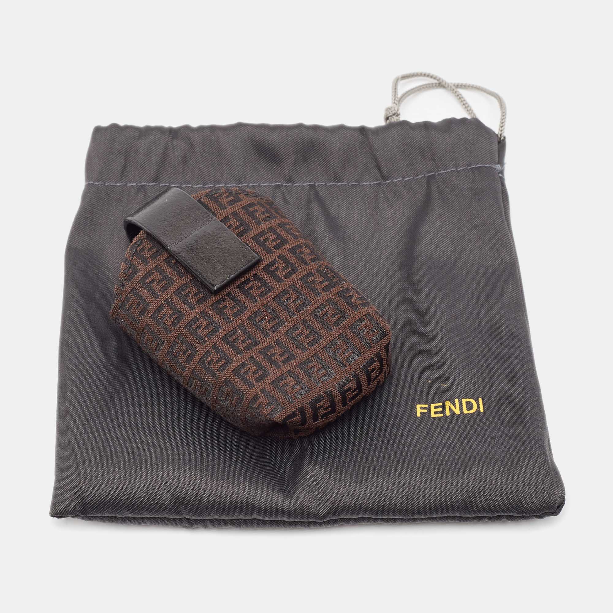 Fendi Brown Zucchino Canvas And Leather Phone Case