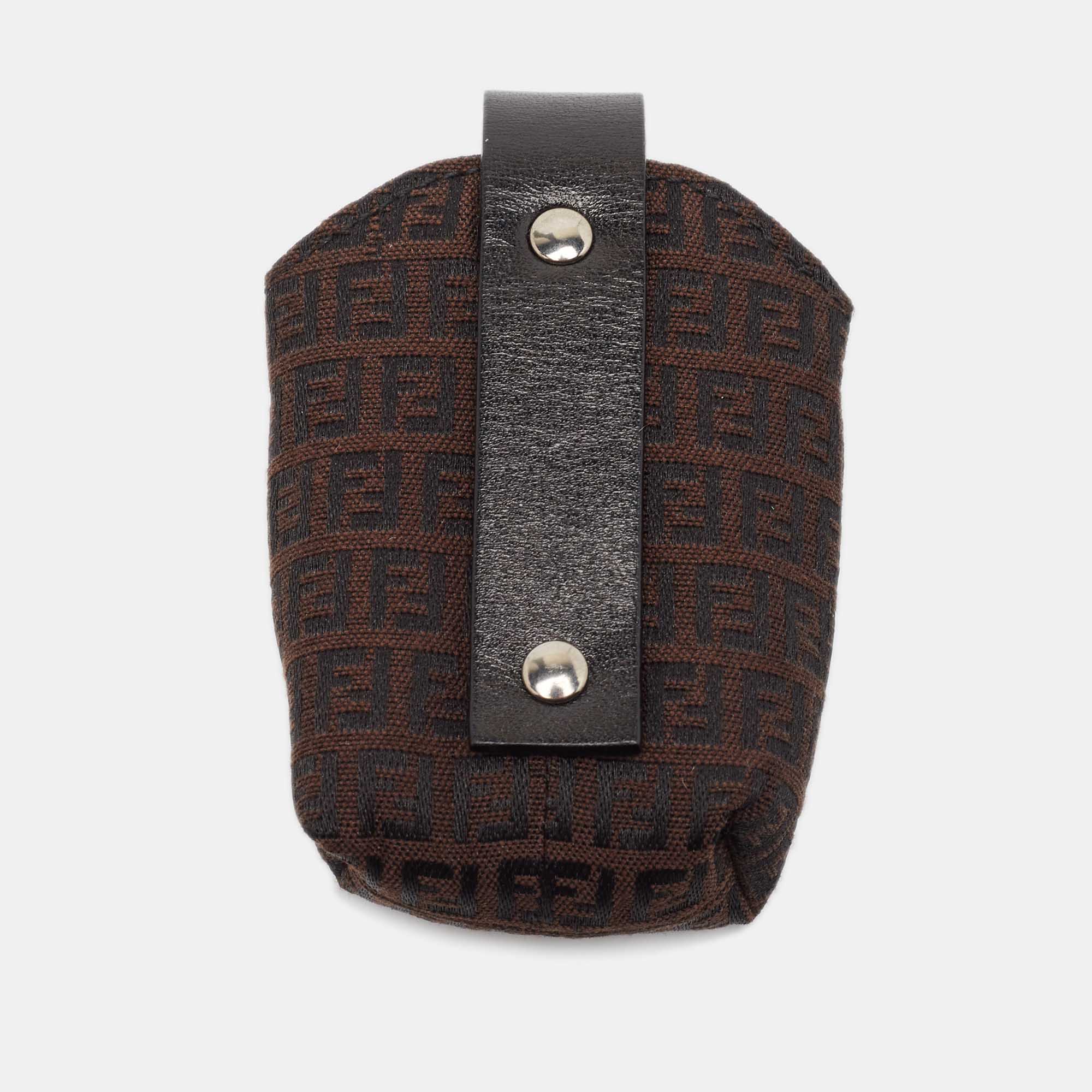 Fendi Brown Zucchino Canvas And Leather Phone Case