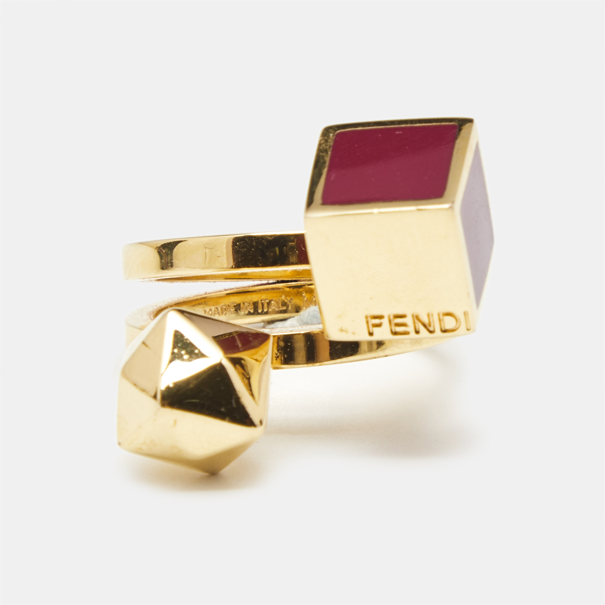 Fendi Bague Enamel Gold Tone Ring Size 55