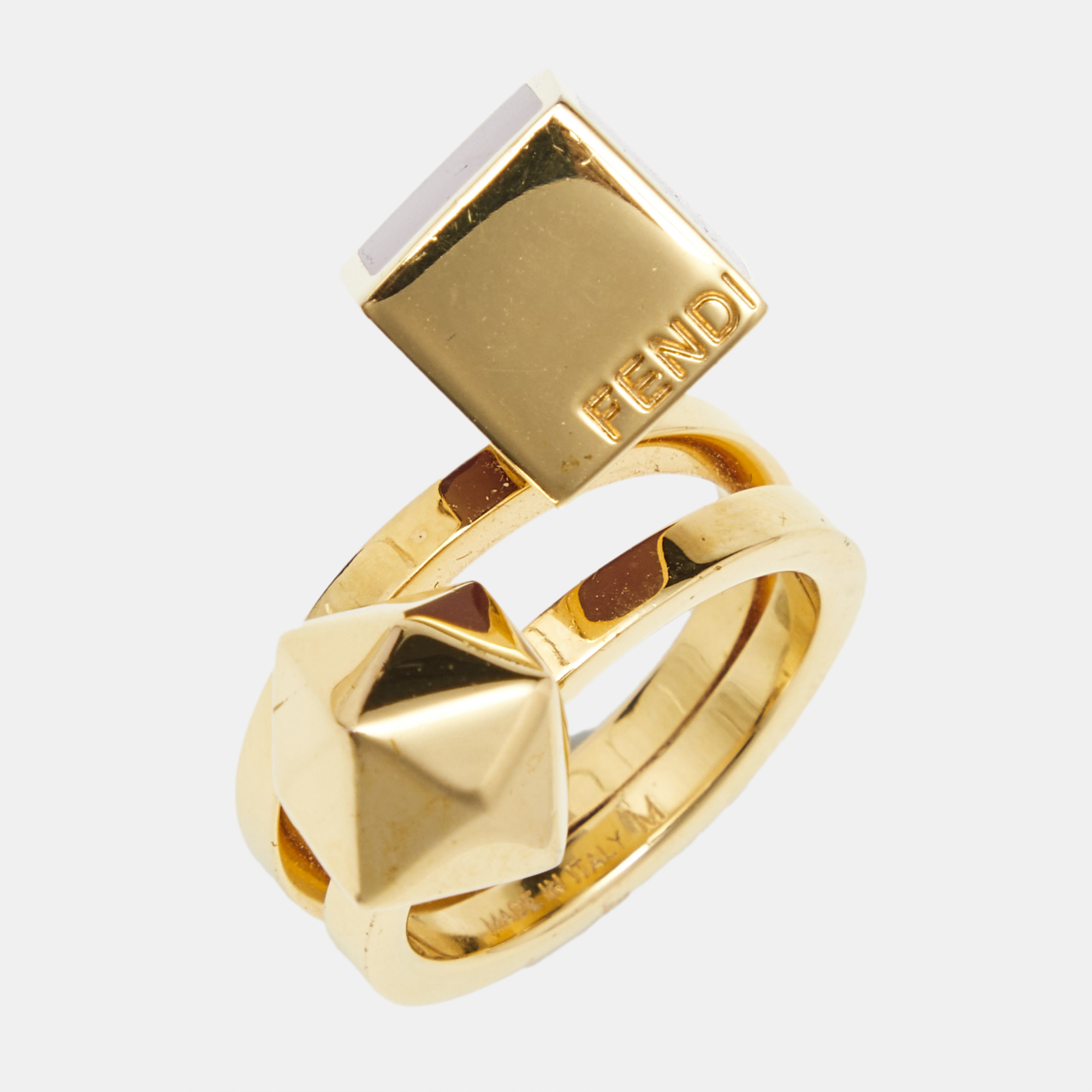 Fendi Bague Enamel Gold Tone Ring Size 55