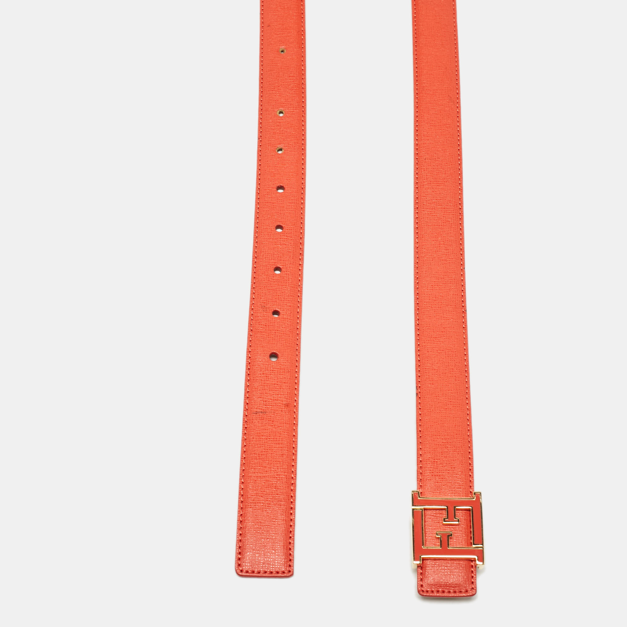 Fendi Orange Leather FF Logo Buckle Belt 85CM