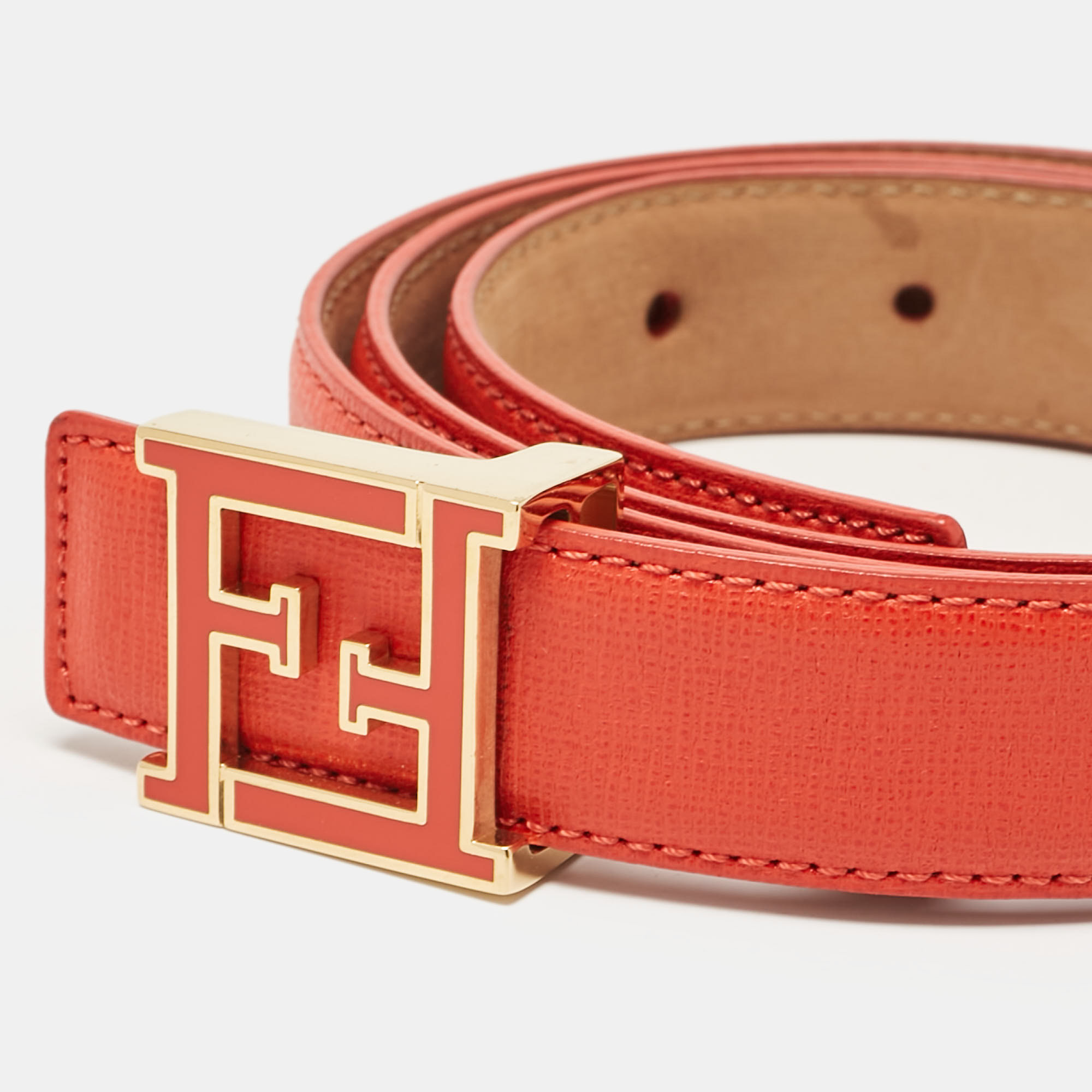 Fendi Orange Leather FF Logo Buckle Belt 85CM