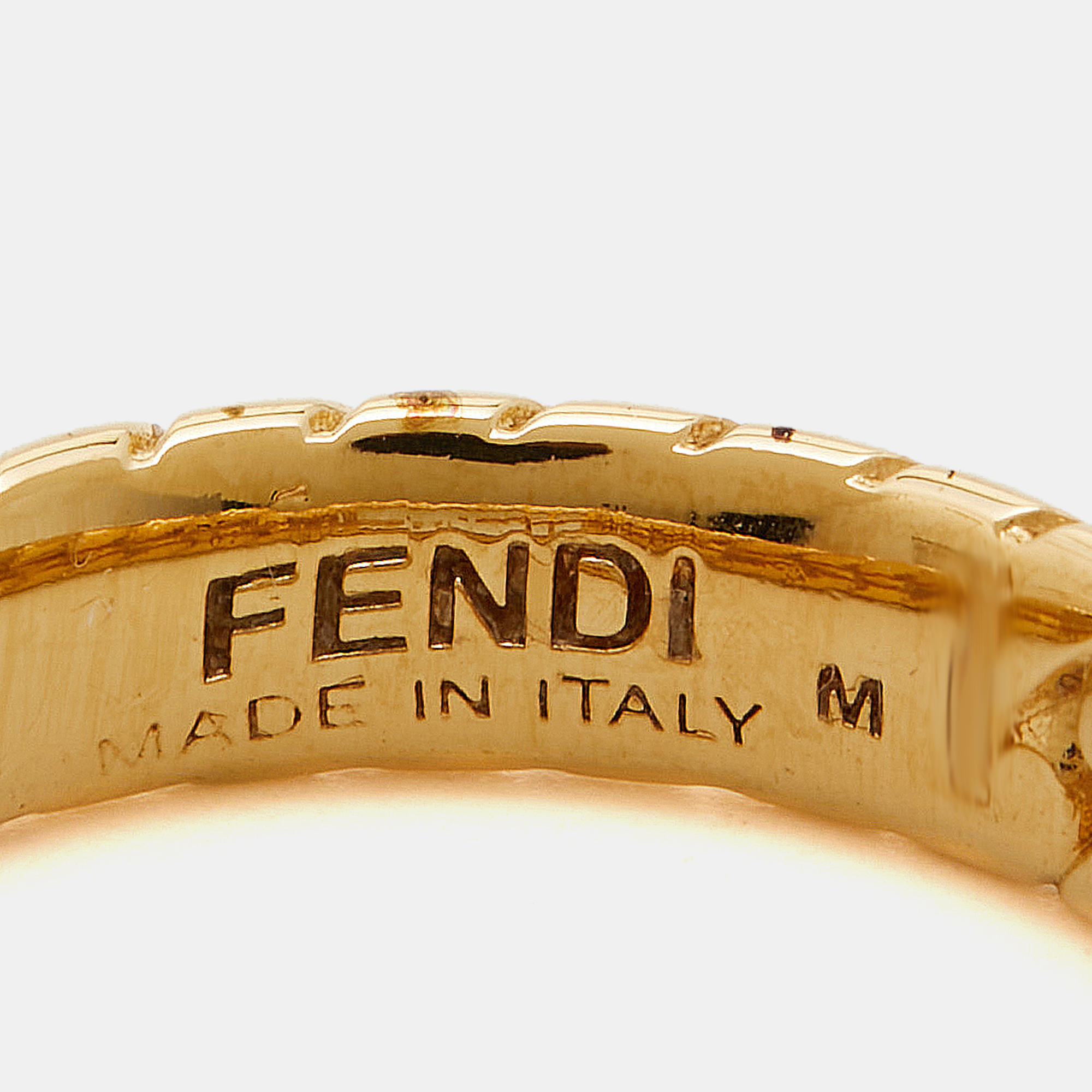 Fendi Baguette Gold Tone Ring Size 54