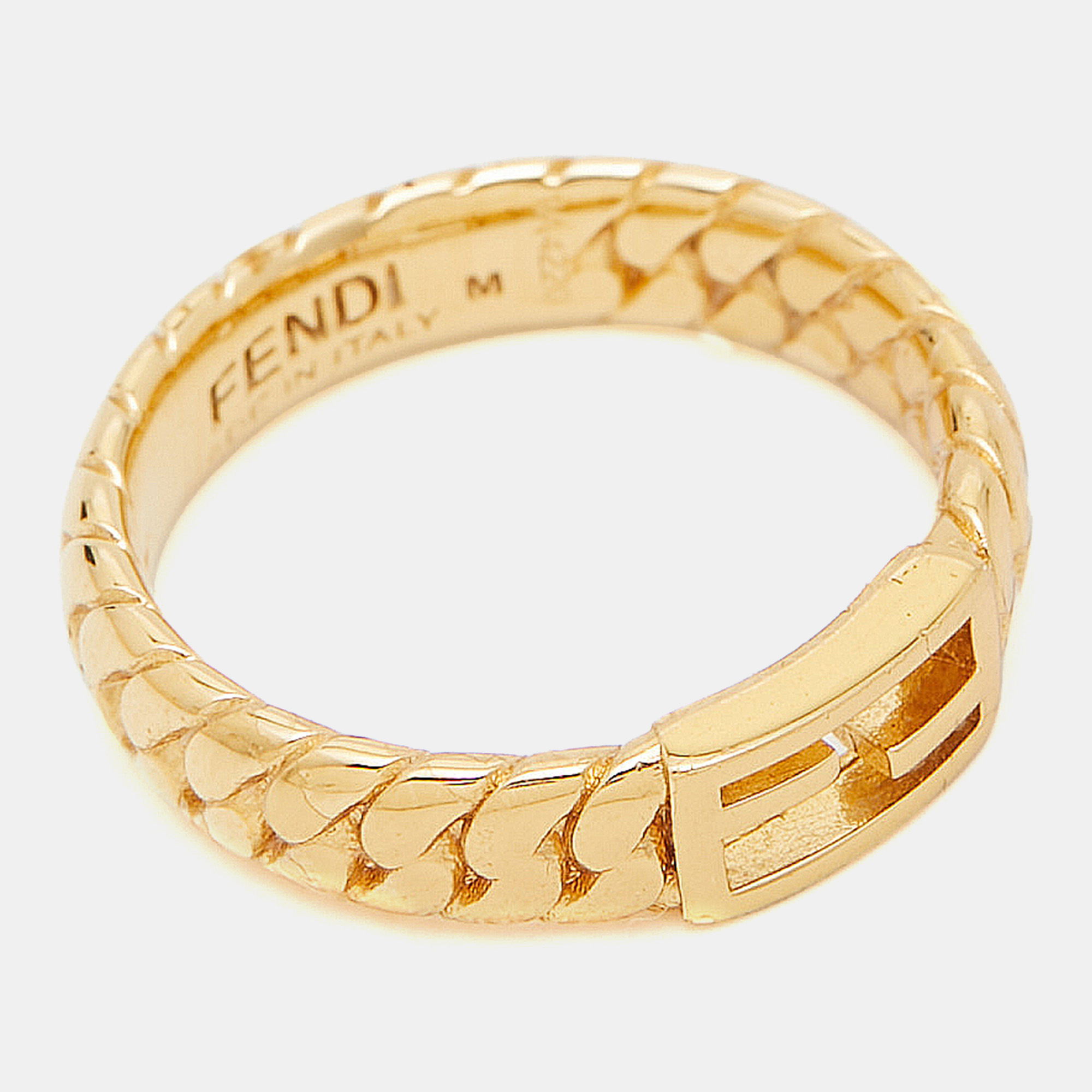 Fendi Baguette Gold Tone Ring Size 54