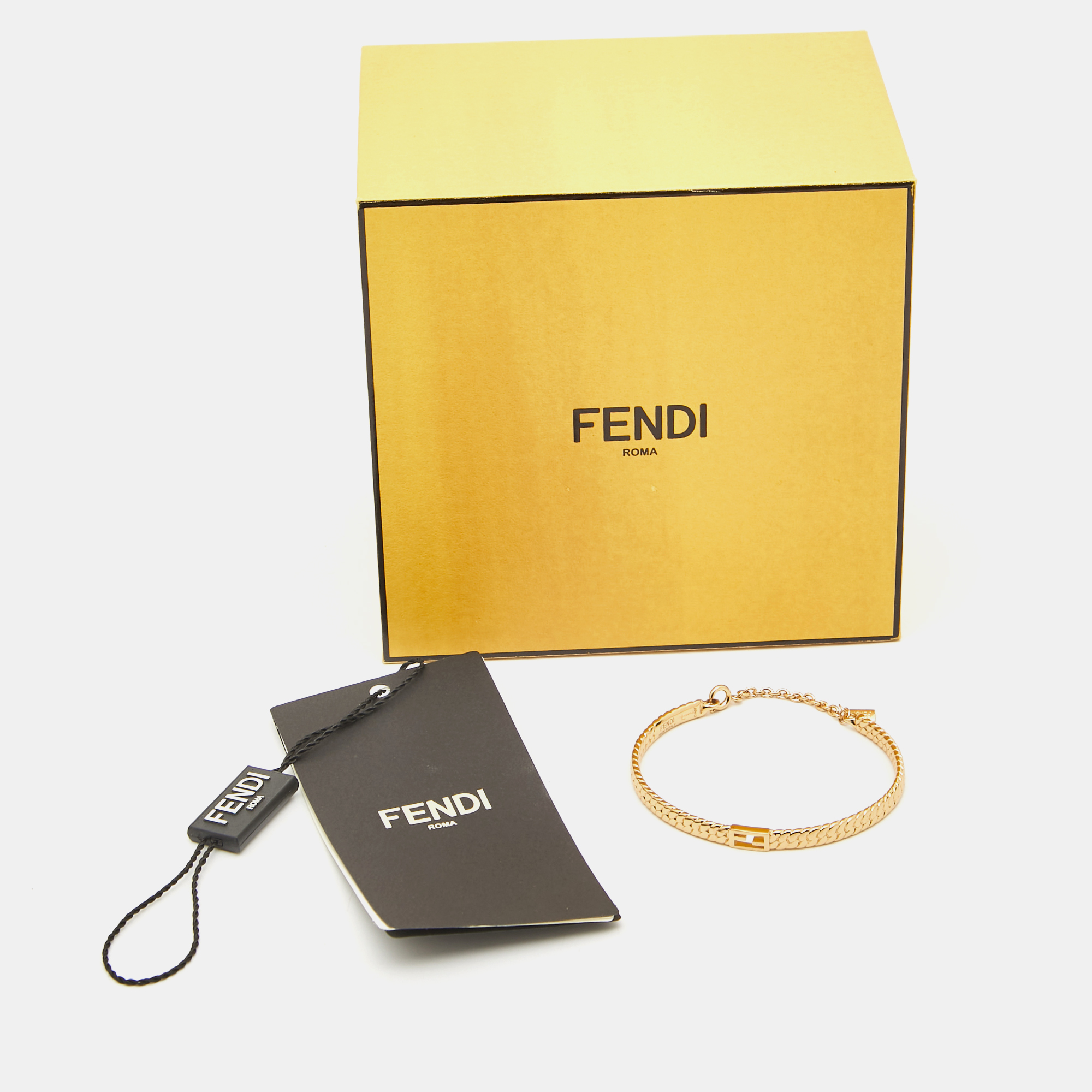 Fendi Baguette Gold Tone Cuff Bracelet L