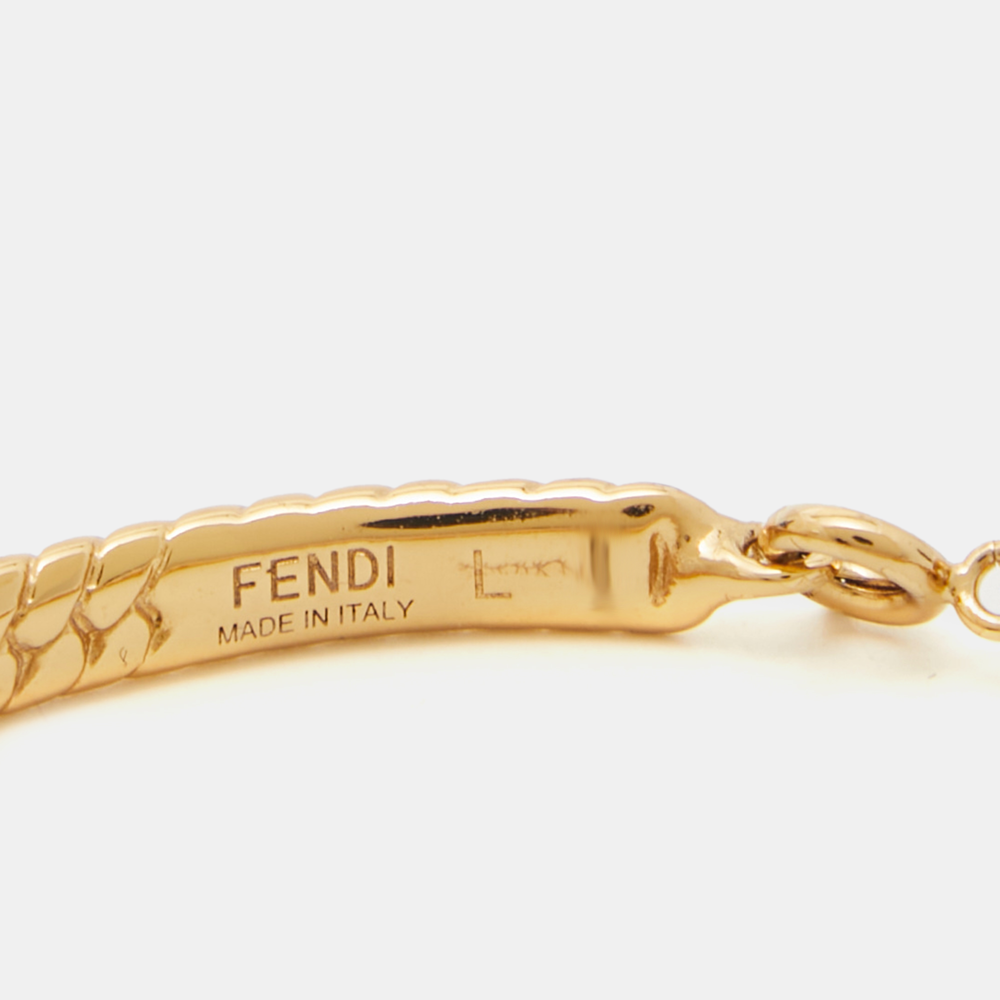 Fendi Baguette Gold Tone Cuff Bracelet L