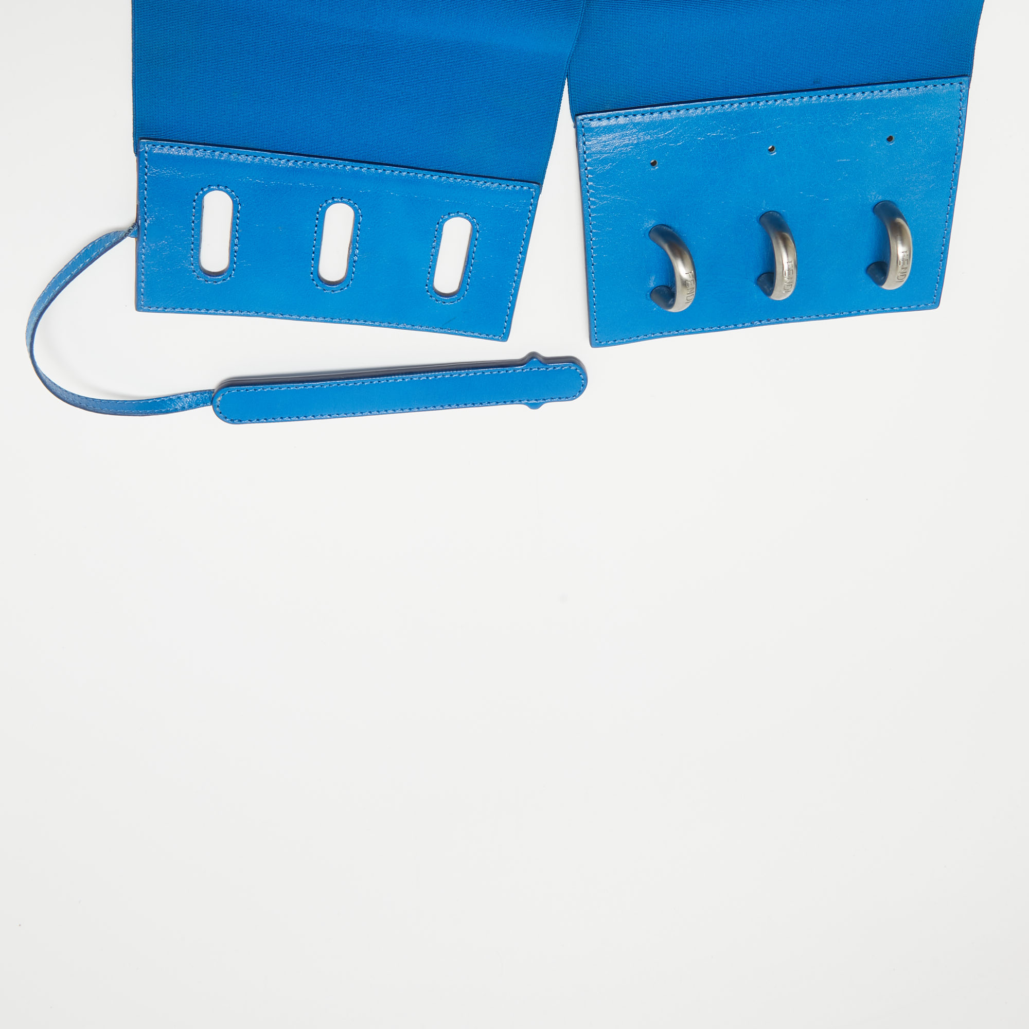 Fendi Blue Elastic And Leather Waist Belt 70 CM