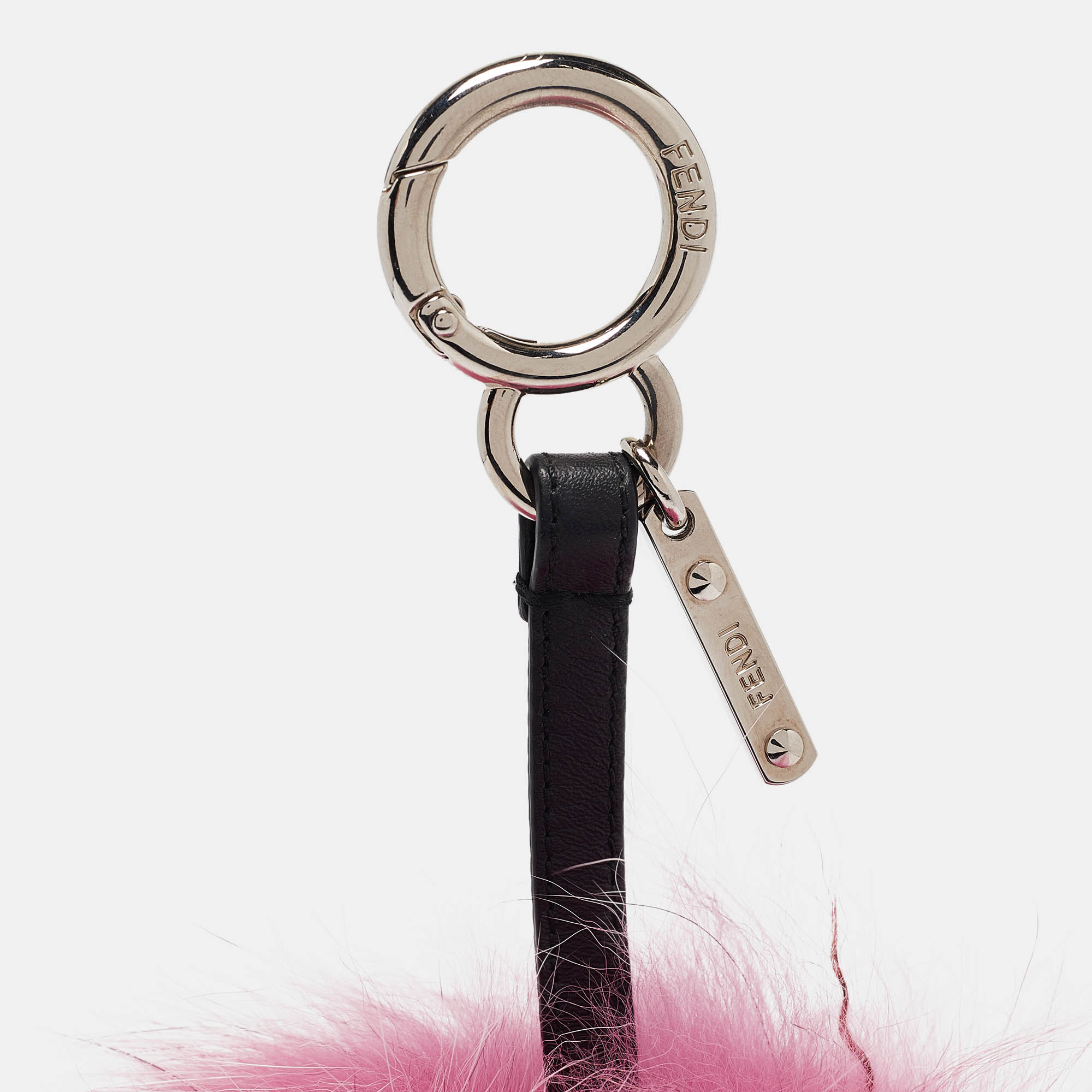 Fendi Pink Fox Fur And Shearling Crystal Tria Monster Bug Bag Charm