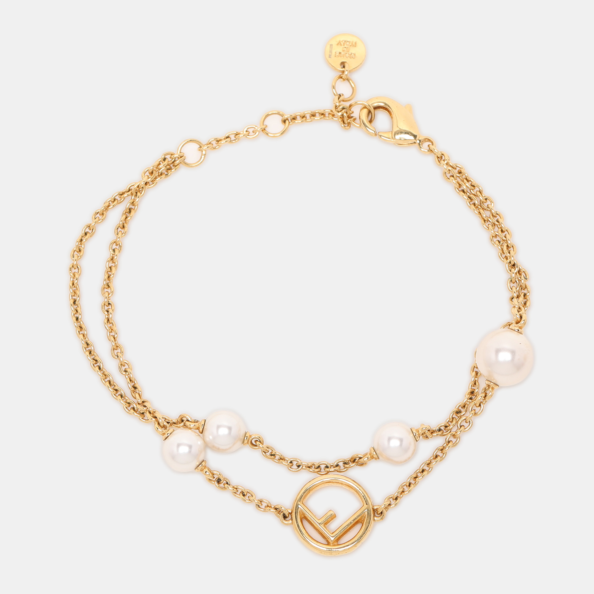 Fendi F Is Fendi Faux Pearl Gold Tone Station Bracelet