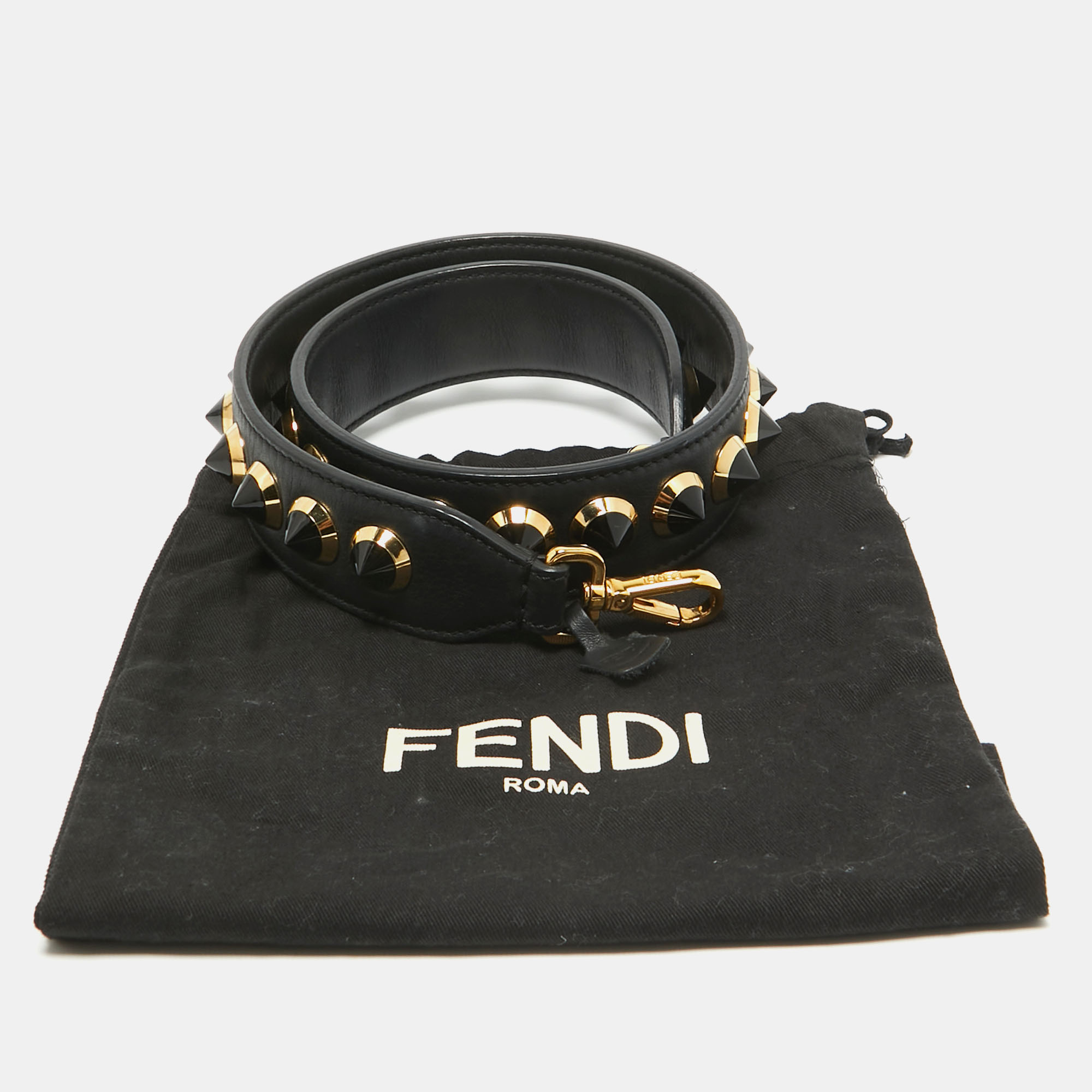 Fendi Black Leather Studded Strap You Shoulder Bag Strap