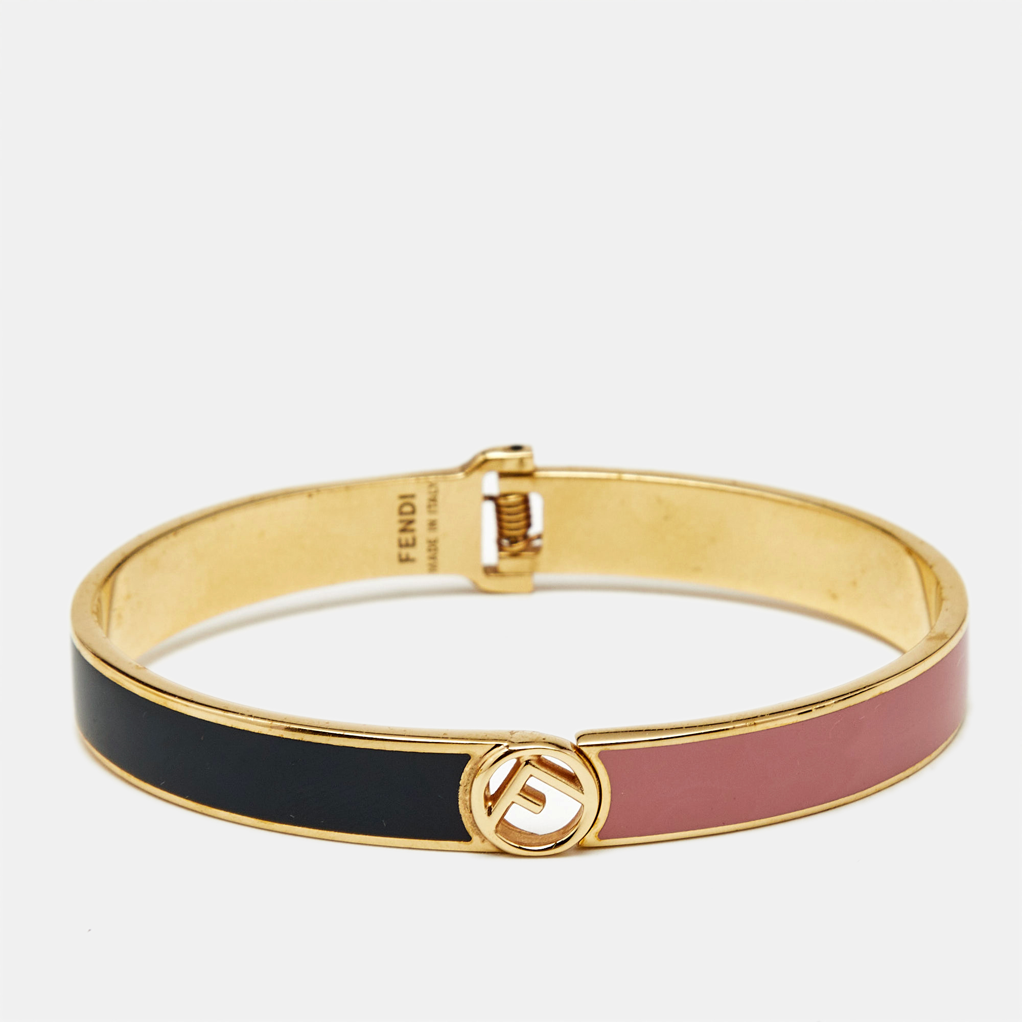 Fendi F is Fendi Bicolor Enamel Gold Tone Narrow Cuff Bracelet L