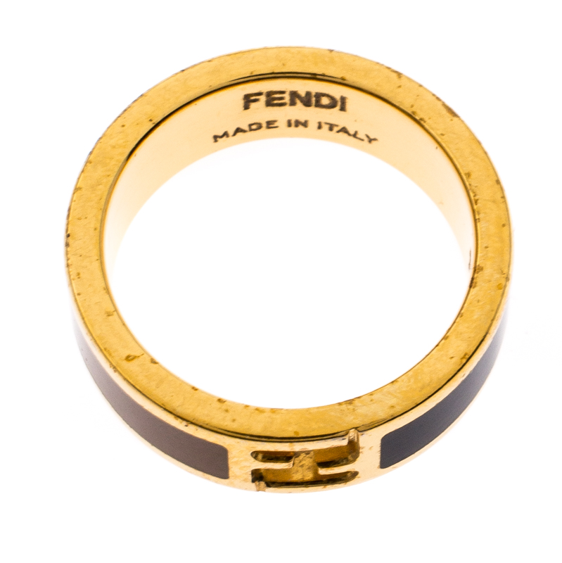 Fendi The Fendista Bi-color Enamel Gold Tone Band Ring Size 54.5