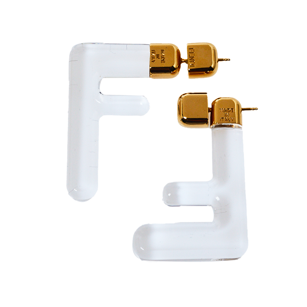 Fendi Transparent Plexiglass Gold Tone FF Earrings