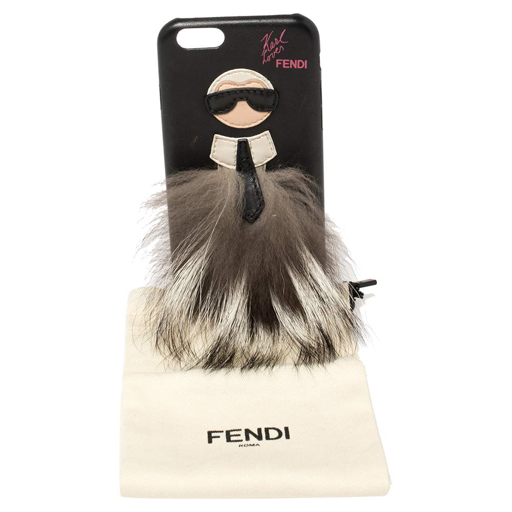 Fendi Black Leather And Fox Fur Karlito IPhone 6 Case