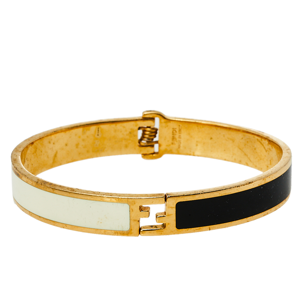 Fendi Monochrome Enamel Gold Tone Fendista Bracelet M