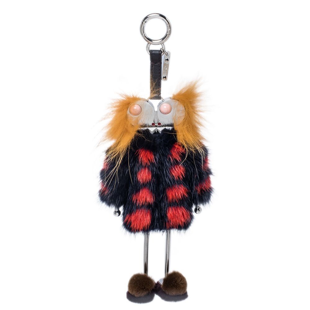 Fendi Multicolor Fur and Leather Monster Sweater Bag Charm female Fur, Leather