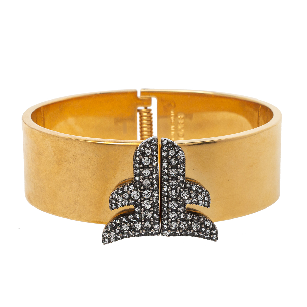 Fendi Two Tone Crystal Embellished Freedom Cuff Bracelet M