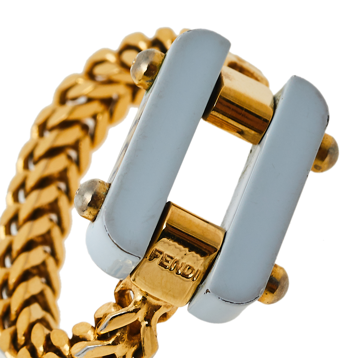 Fendi Pale Blue Resin Charm Chain Link Ring L