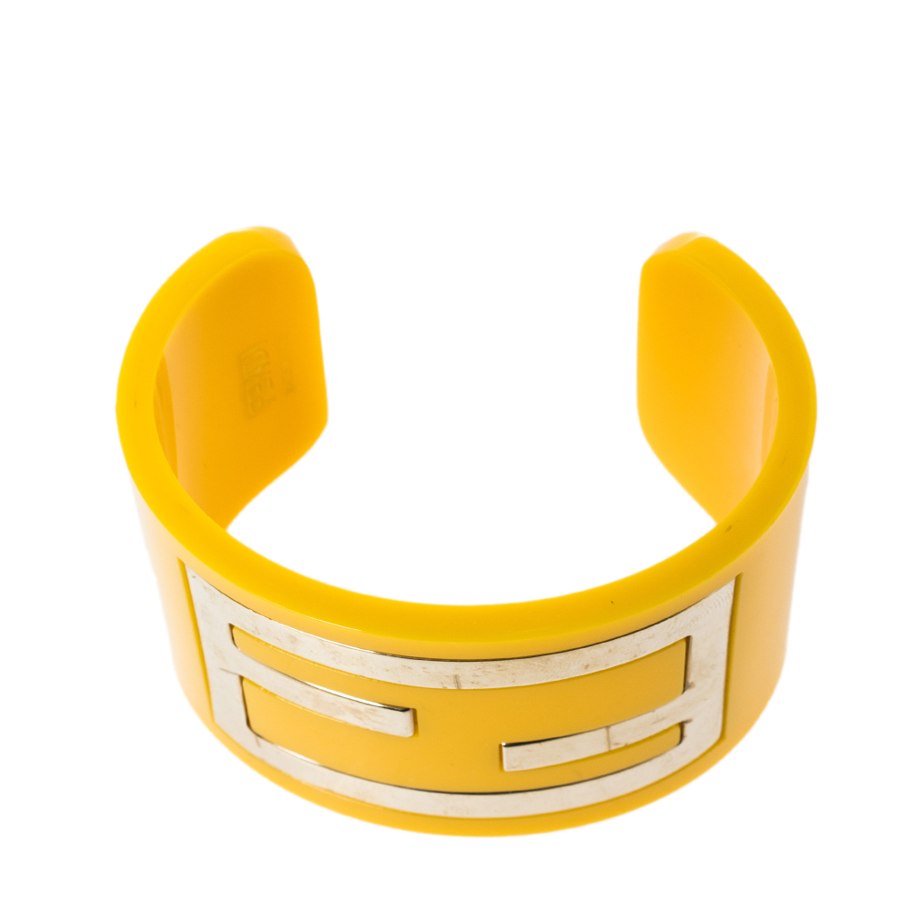 Fendi Yellow Resin Zucca Cuff Bracelet