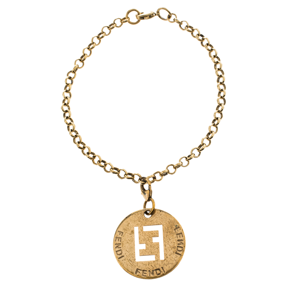 Fendi Gold Tone I.D. Charm Bracelet