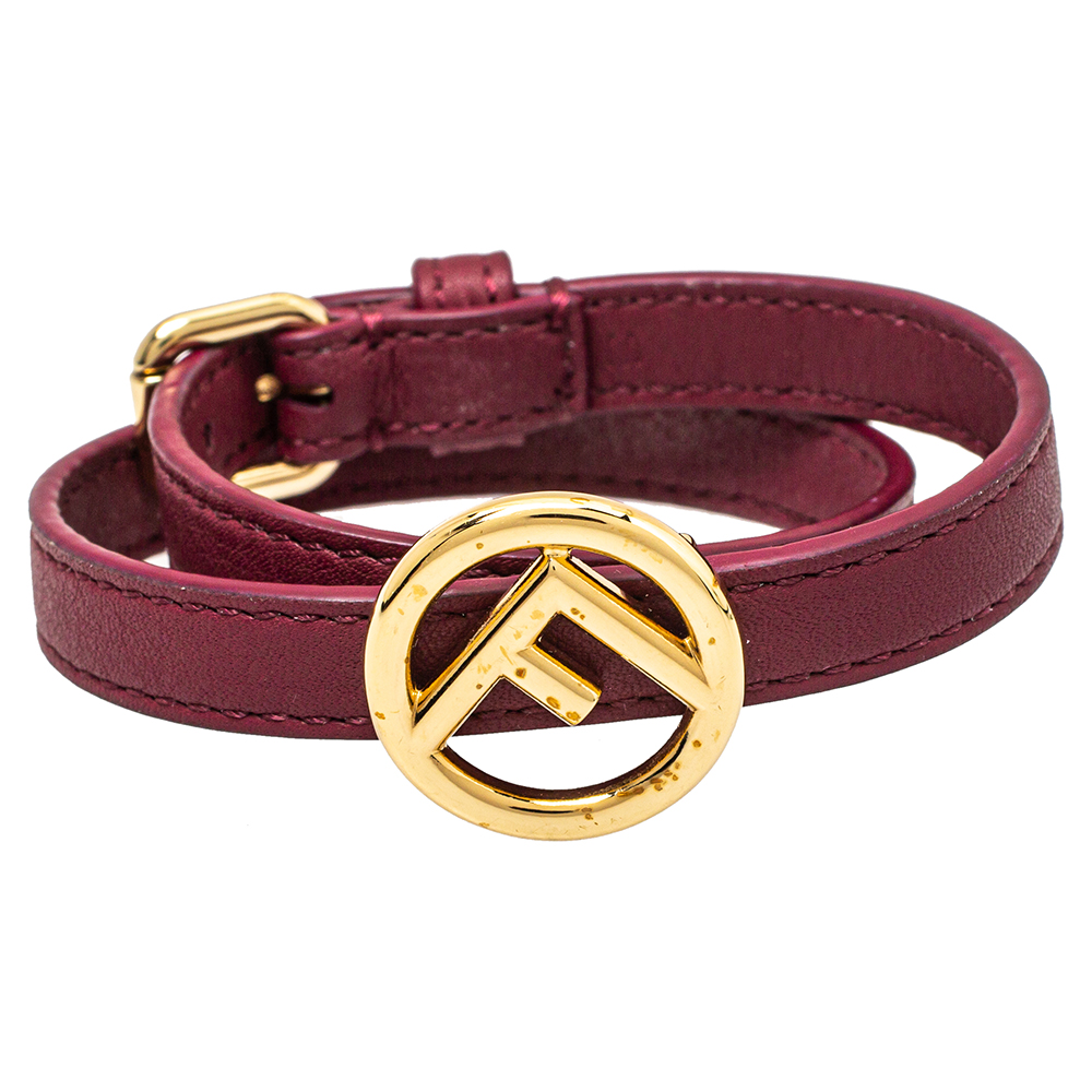 Fendi F is Fendi Burgundy Leather Double Wrap Bracelet M
