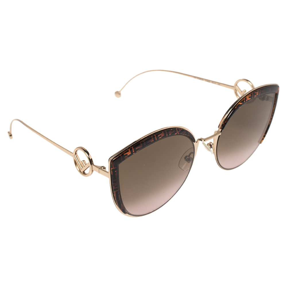 Fendi Brown/Gold Metal FF0290/S F is Fendi Gradient Cat Eye Sunglasses