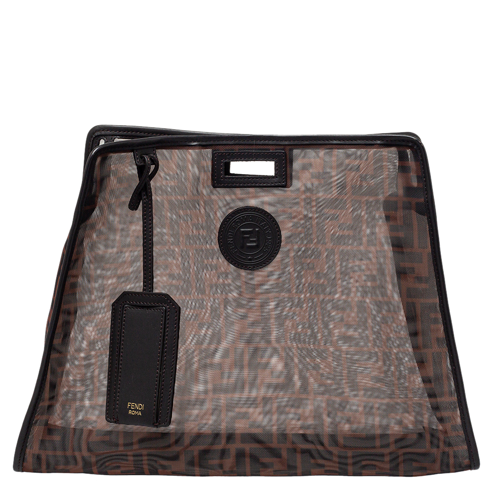 Fendi Brown Zucca Mesh and Leather Large Peekaboo Defender Pouch