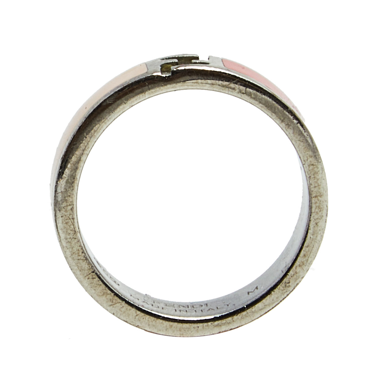 Fendi The Fendista Bi-color Enamel Silver Tone Band Ring Size 55