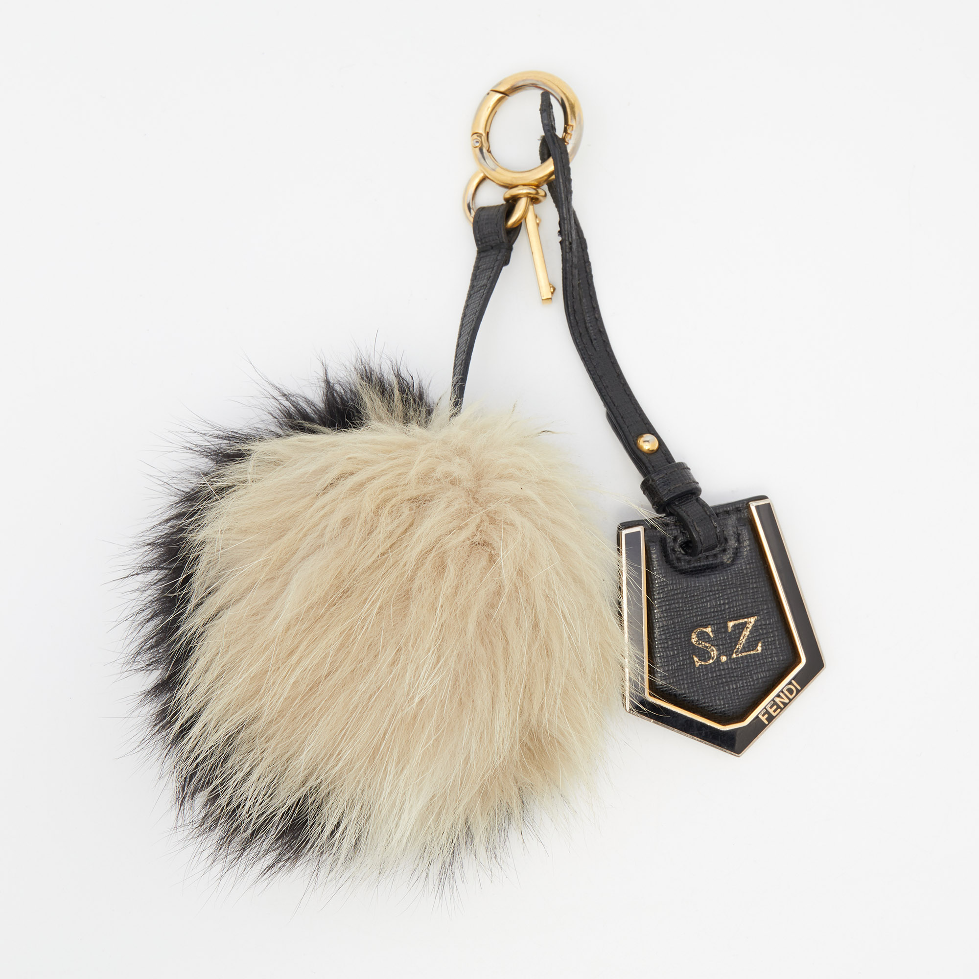 Fendi monochrome fox fur pom pom keyring/ bag charm